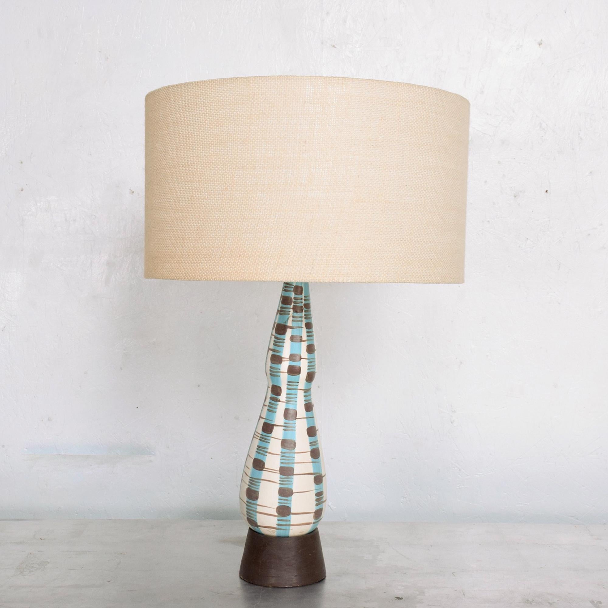 American Bronze and Blue Ceramic Table Lamp in the Style of Marcello Fantoni ITALY 1970s
