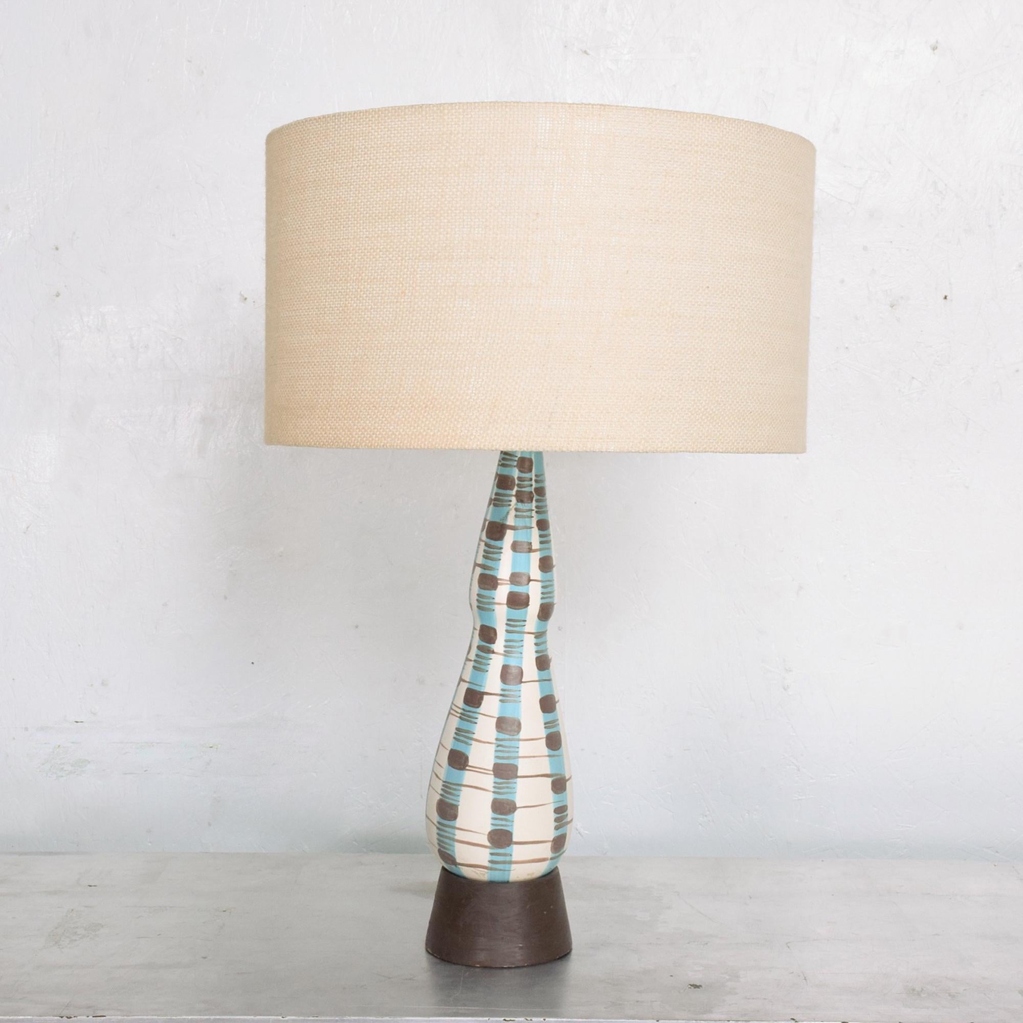 Bronze and Blue Ceramic Table Lamp in the Style of Marcello Fantoni ITALY 1970s In Good Condition In Chula Vista, CA