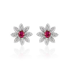 GIA Certified Dazzling Sunflowers No Heat Burmese Ruby and Diamond Studs