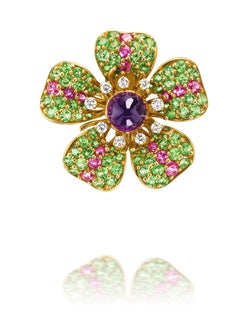 Dazzling Tiffany & Co. Multi-Gem and 18K Gold "Magnolia" Earclips