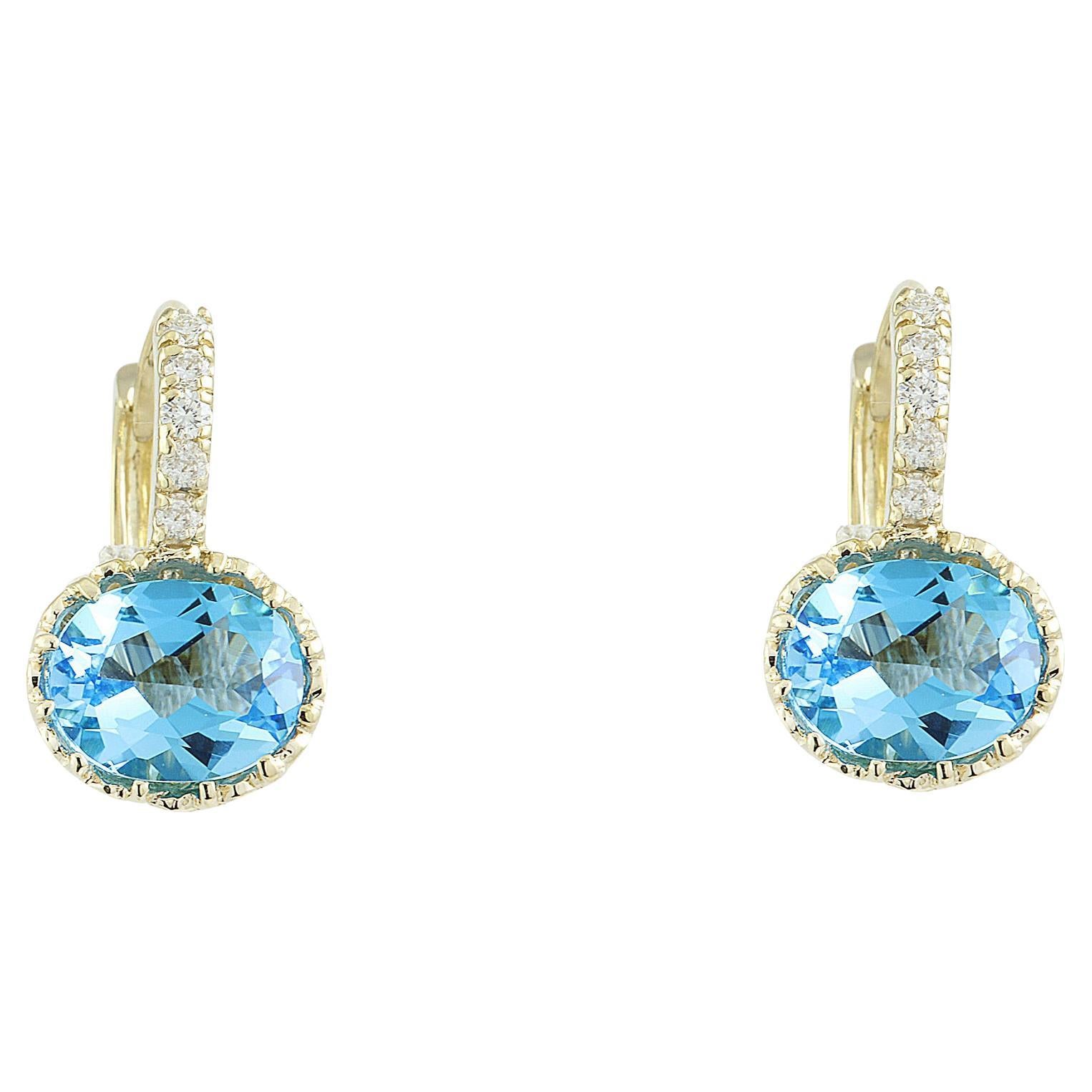 Dazzling Topaz Diamond Earrings: Luxurious Elegance in 14K Solid Yellow Gold For Sale