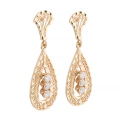 Dazzling Victorian Style Filigree Diamond Dangle Earrings in 14K Yellow Gold