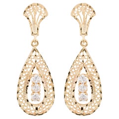 Dazzling Victorian Style Filigree Diamond Dangle Earrings in 14K Yellow Gold
