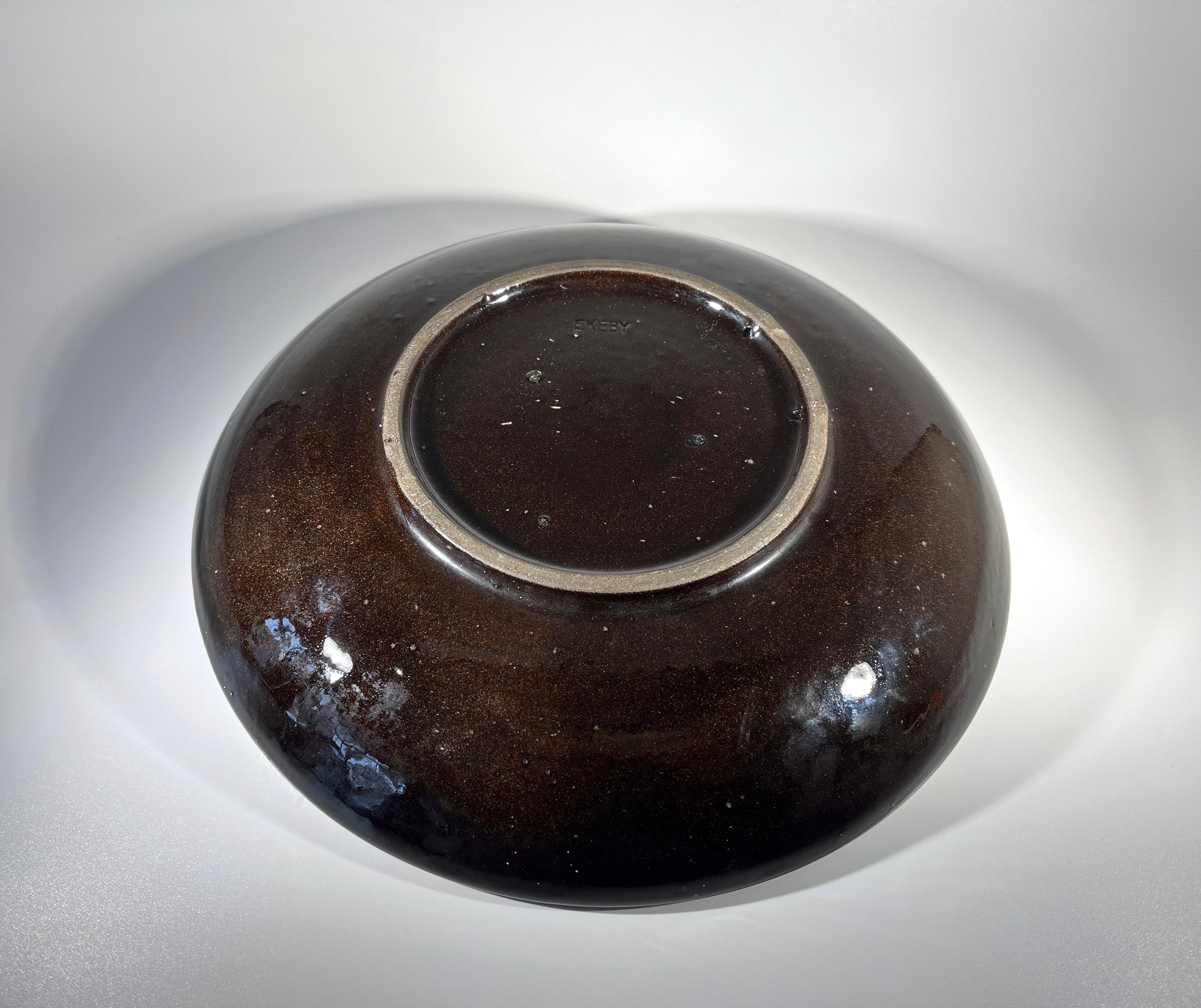 Dazzling White Orchid  On Blue Ceramic Bowl By Upsala Ekeby, Sweden c1960 For Sale 1