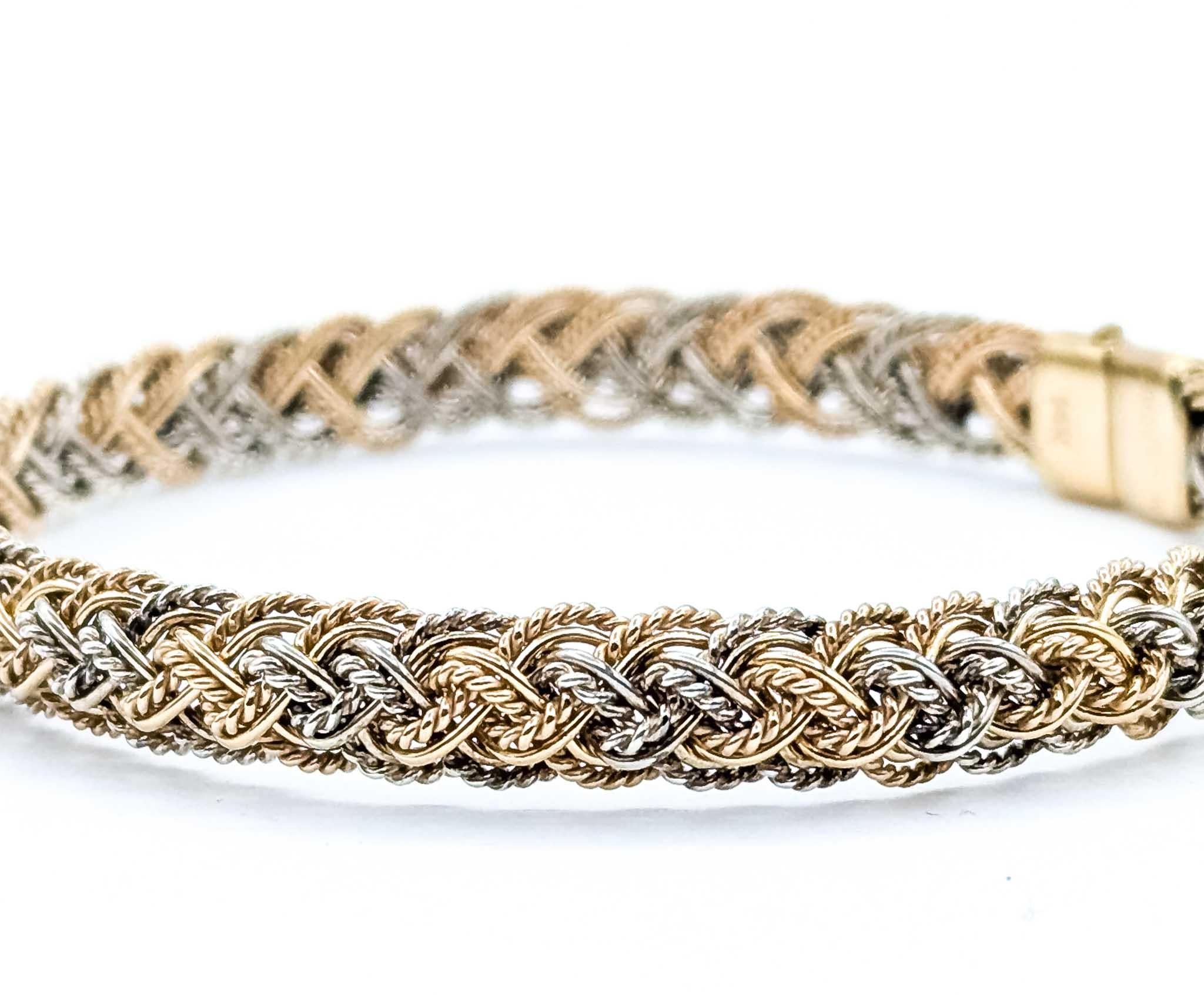 Dazzling Woven Bracelet in 14k Tri-Color Gold In Excellent Condition For Sale In Bloomington, MN