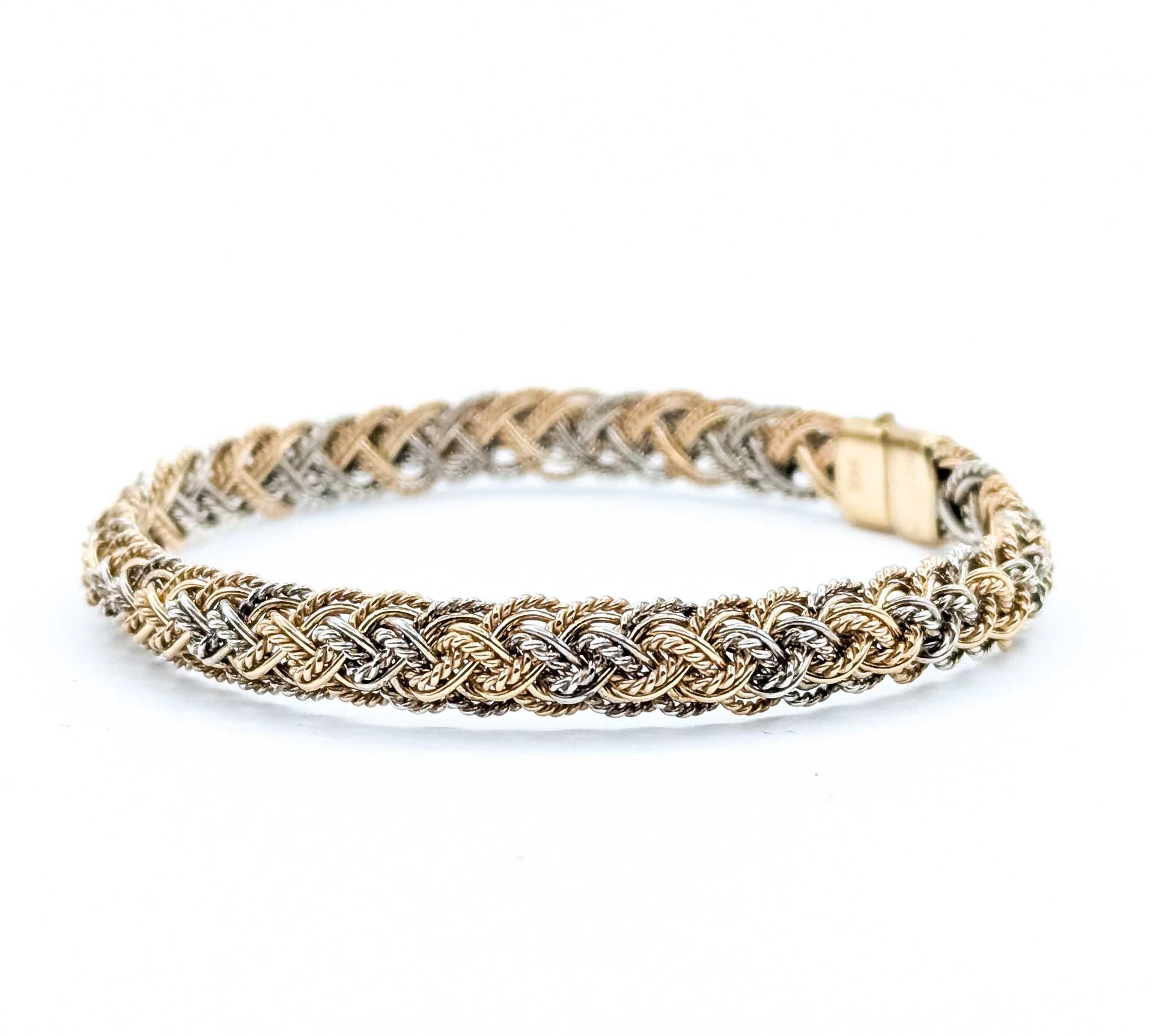 Women's Dazzling Woven Bracelet in 14k Tri-Color Gold For Sale