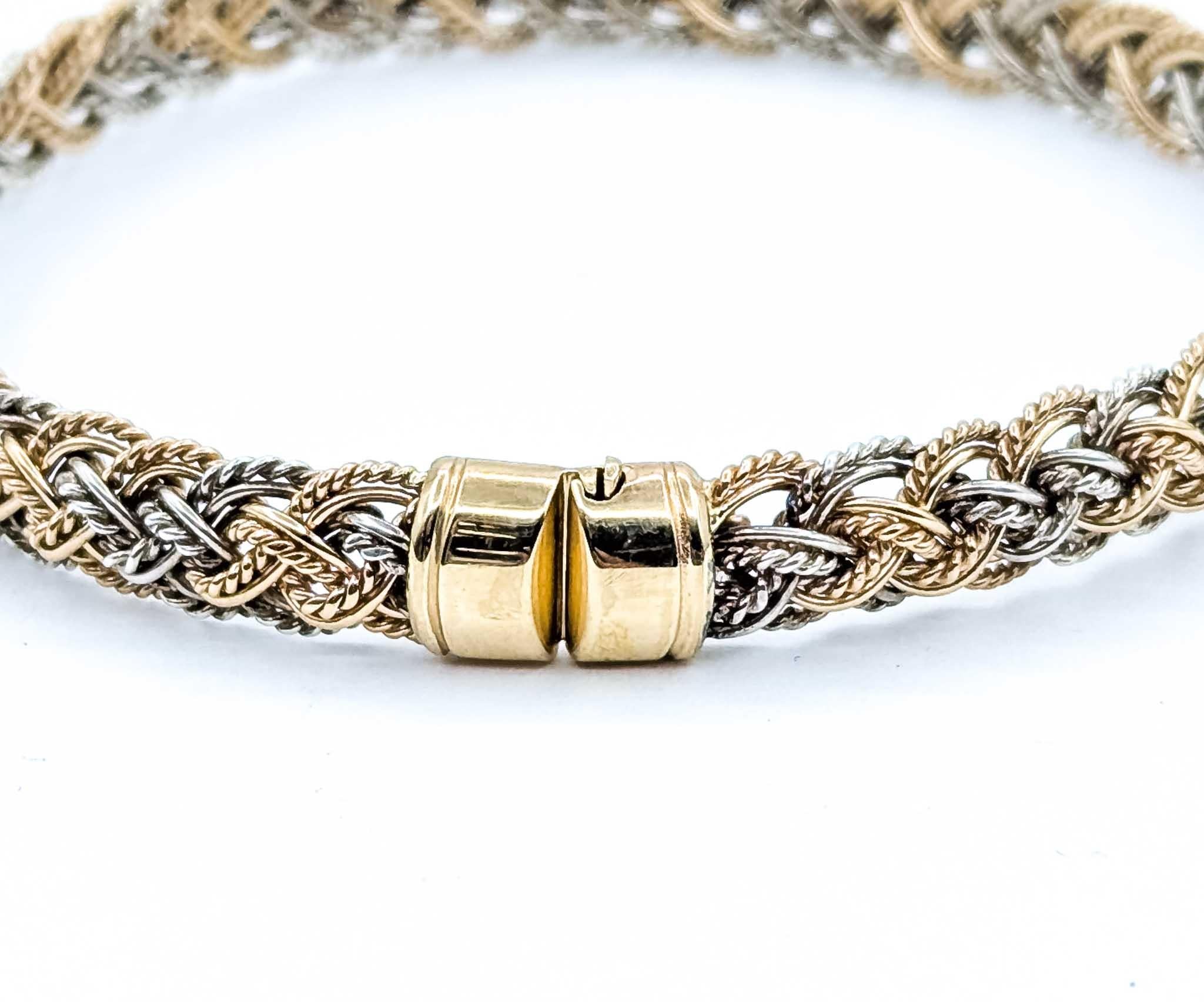Dazzling Woven Bracelet in 14k Tri-Color Gold For Sale 1