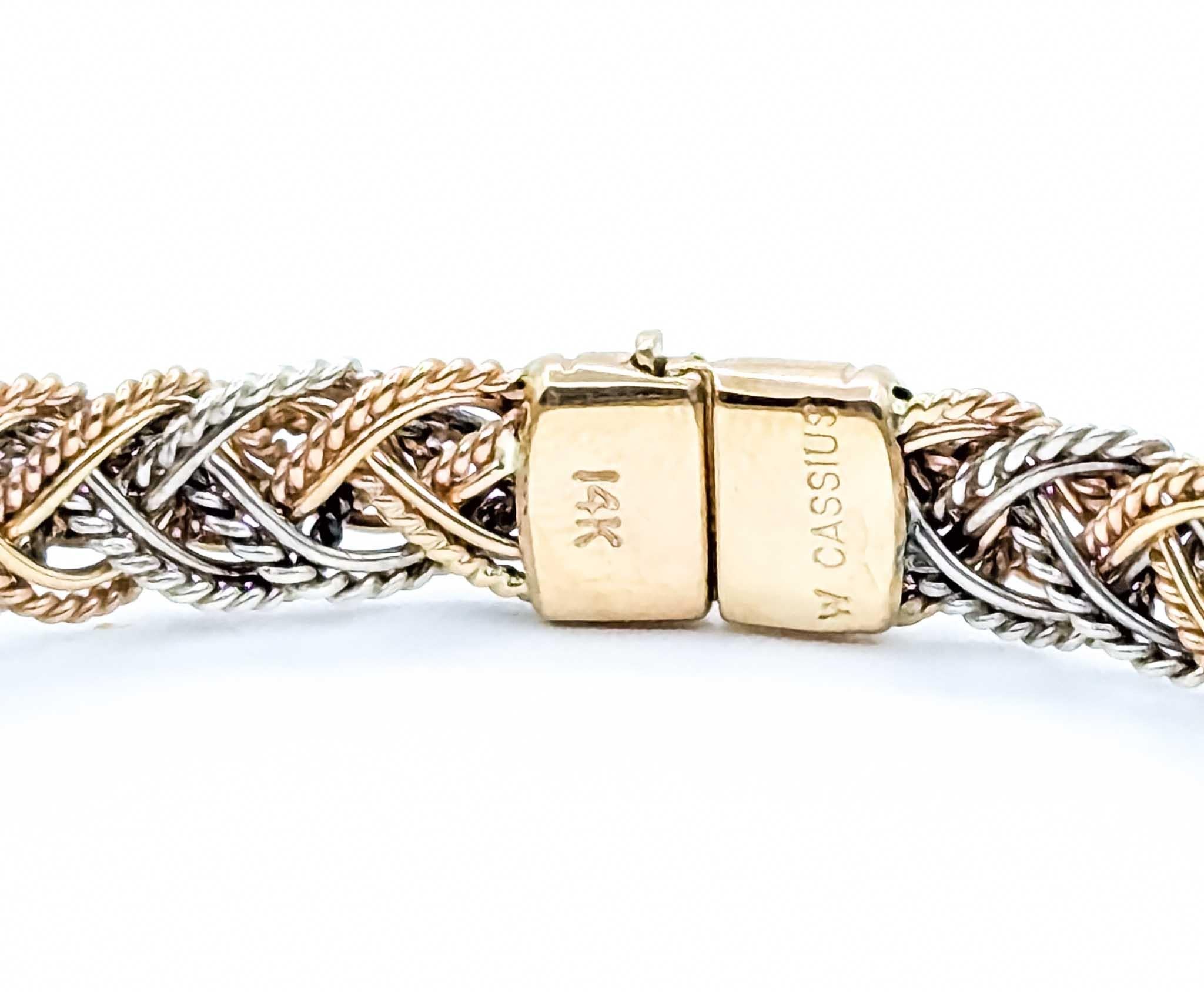 Dazzling Woven Bracelet in 14k Tri-Color Gold For Sale 2