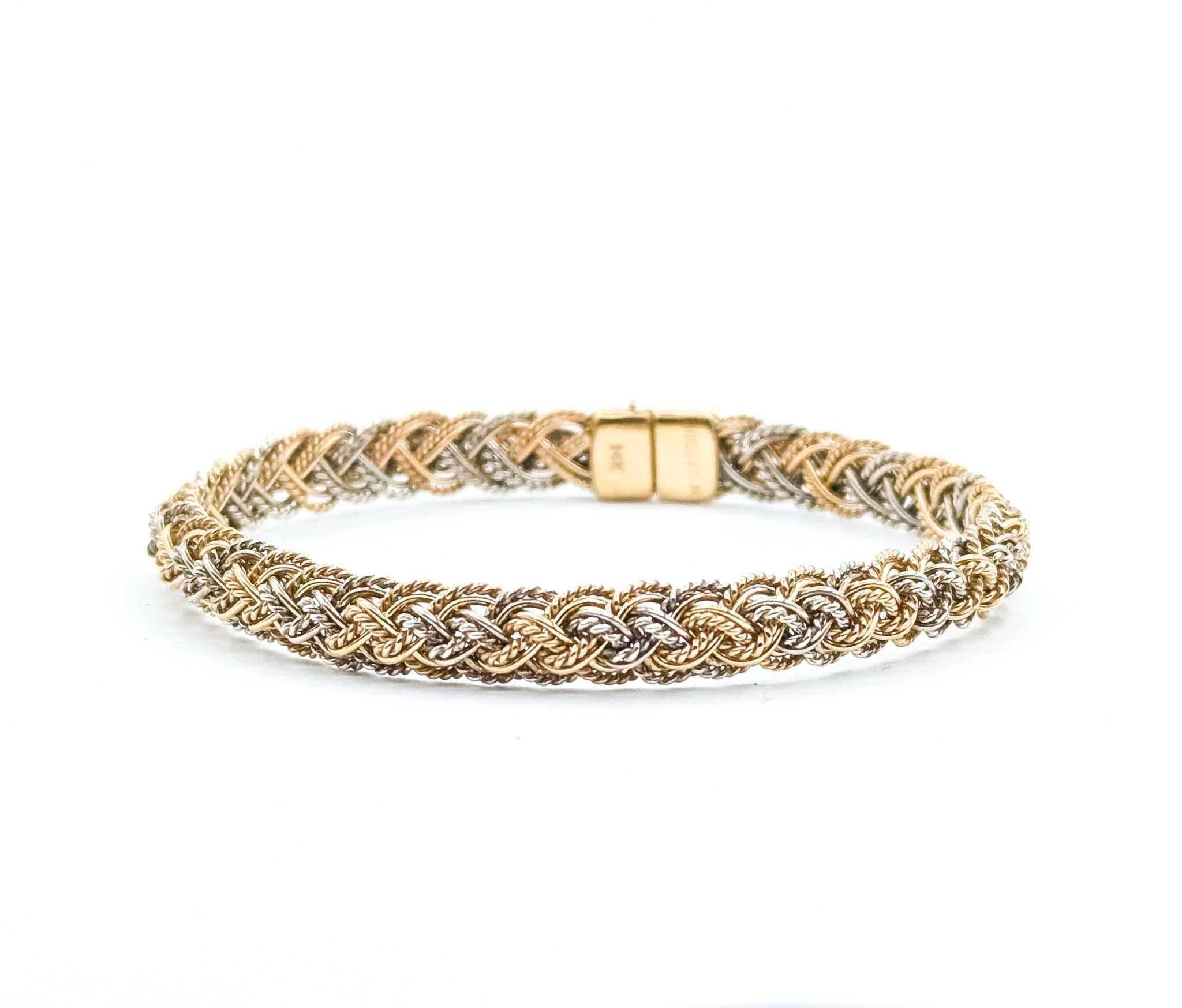 Dazzling Woven Bracelet in 14k Tri-Color Gold For Sale 3