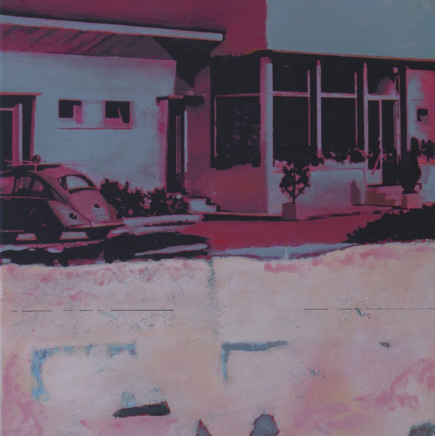 Un motel americano de los años 50. Una mujer fuma un cigarrillo fuera antes de ir a una de las habitaciones. El sol se pone tras un largo y caluroso día de verano :: Técnica mixta :: Pop-Art :: Esta obra viene con un certificado oficial de