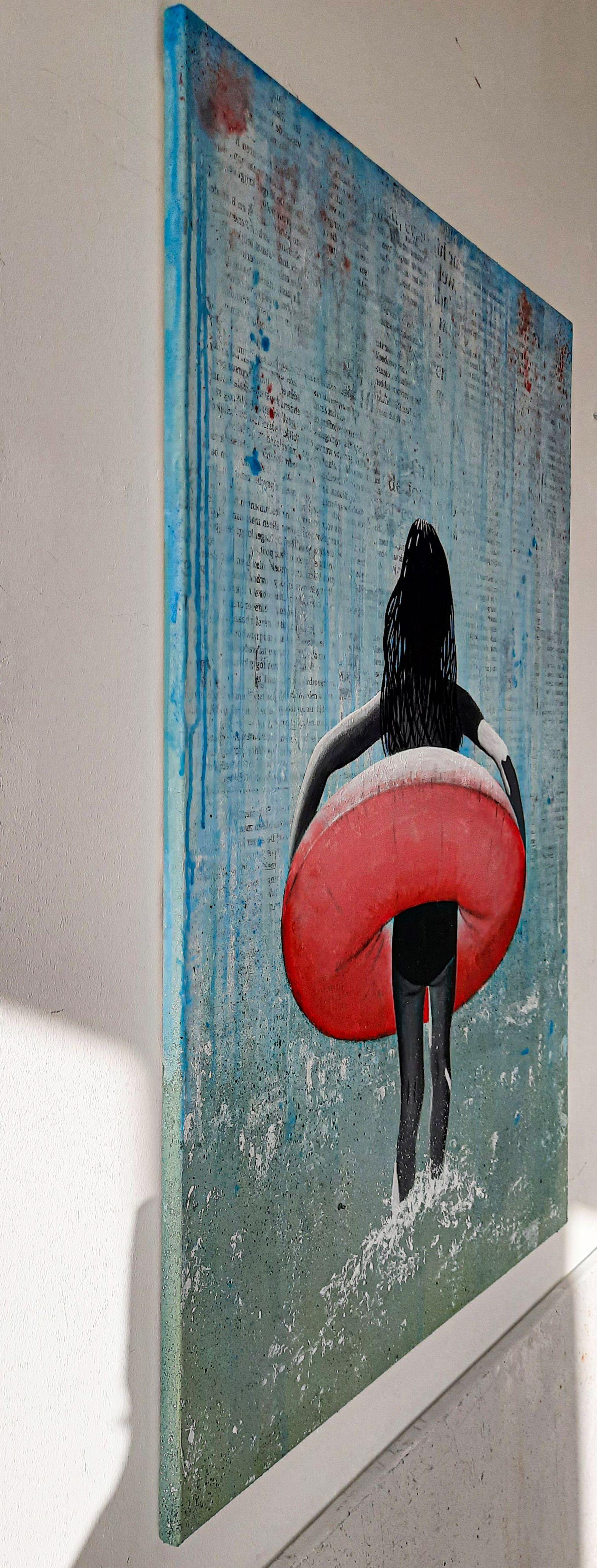 SPLASH OF PINK, technique mixte sur toile - Pop Art Mixed Media Art par db Waterman