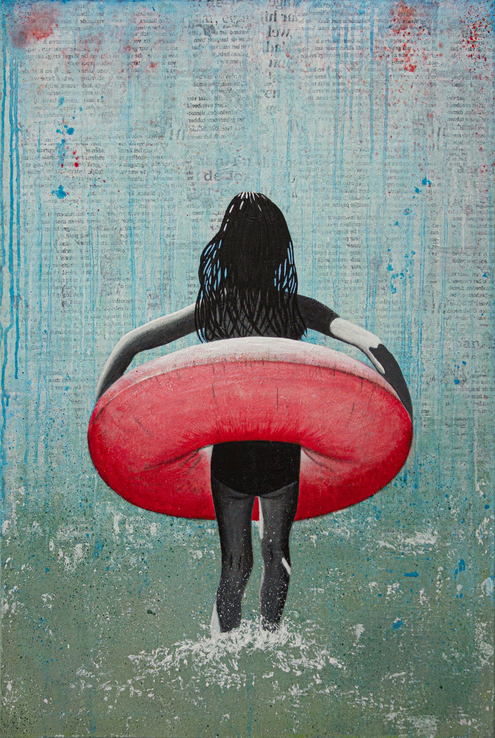 SPLASH OF PINK, technique mixte sur toile - Mixed Media Art de db Waterman