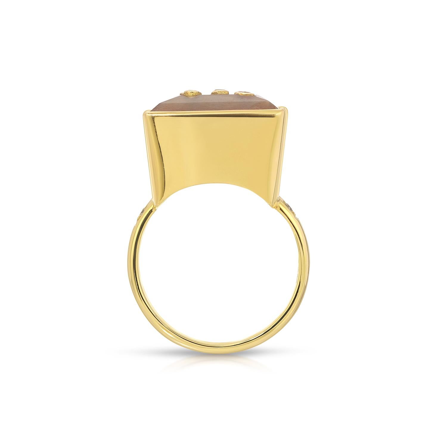 Contemporary DBD Golden Moonstone Diamond Ring For Sale