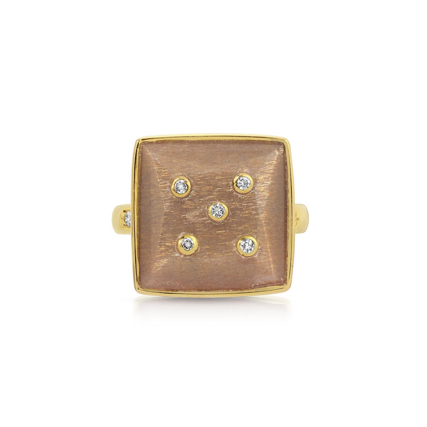 Mixed Cut DBD Golden Moonstone Diamond Ring For Sale