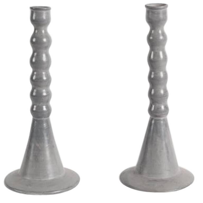 Glazed Dbila, Pair of Large Gray Candlesticks, Morocco