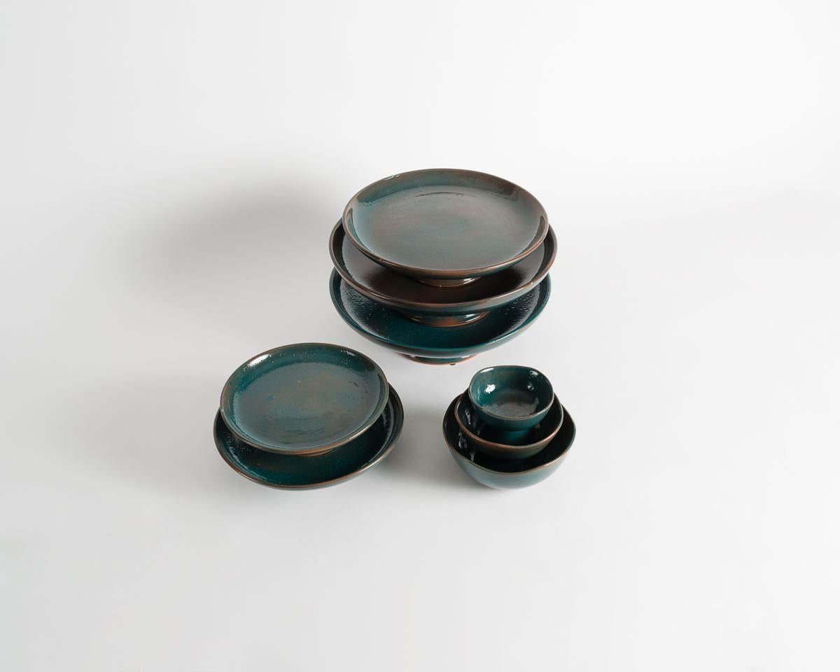 Dbila, Green Glazed Terracotta Table Setting, Morocco, Early 21st-century In Good Condition For Sale In New York, NY