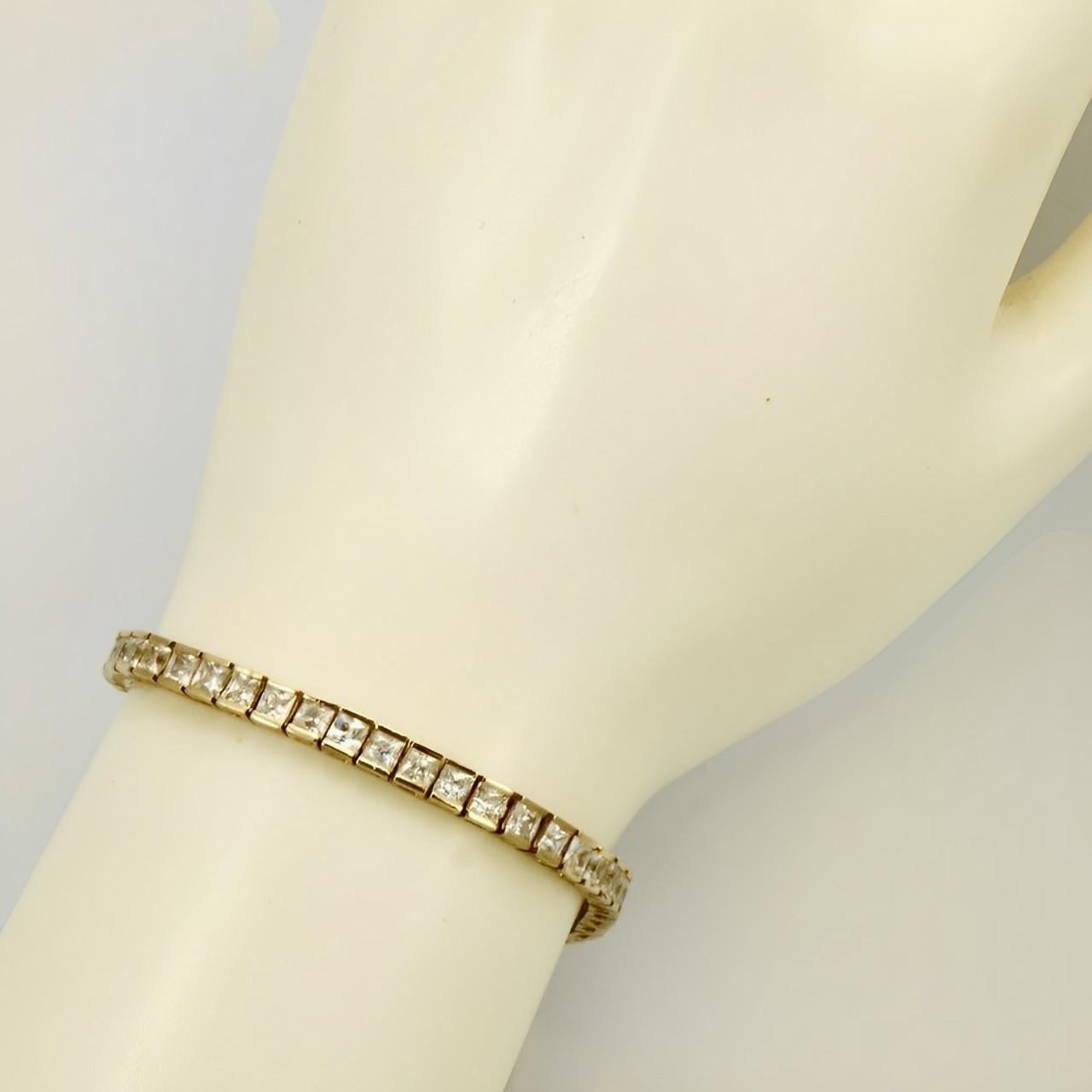 DBJ Gold Vermeil on Sterling Silver Tennis Bracelet with Clear Rhinestones For Sale 3