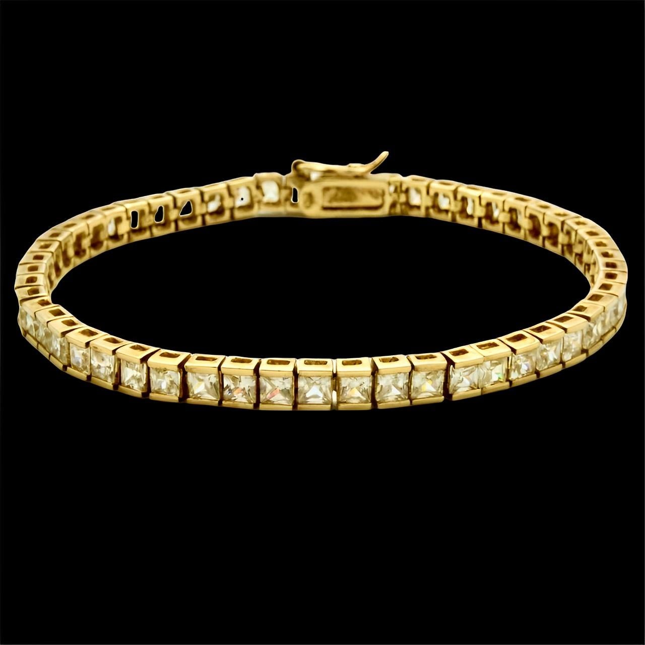 DBJ Gold Vermeil on Sterling Silver Tennis Bracelet with Clear Rhinestones For Sale 4