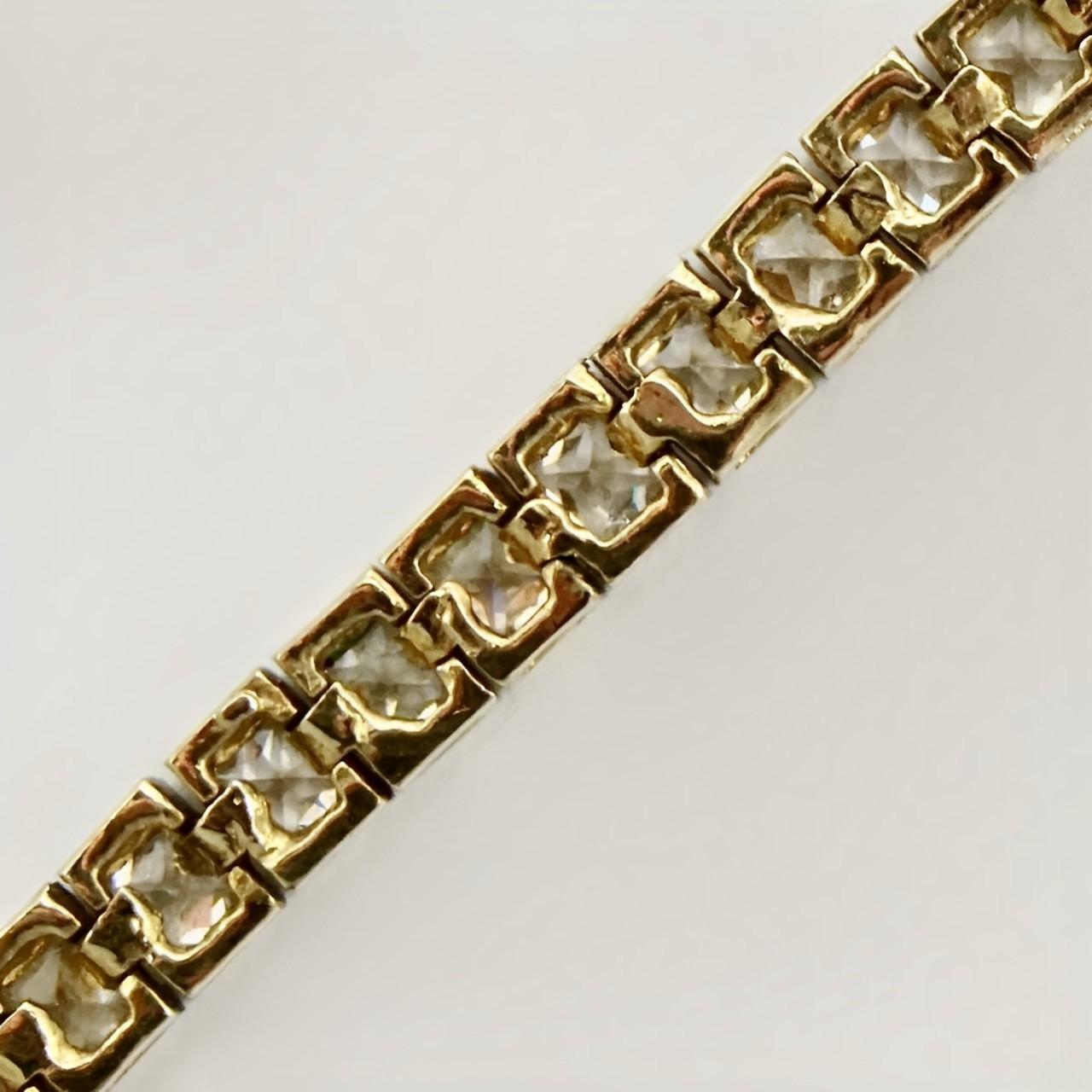 Women's or Men's DBJ Gold Vermeil on Sterling Silver Tennis Bracelet with Clear Rhinestones For Sale