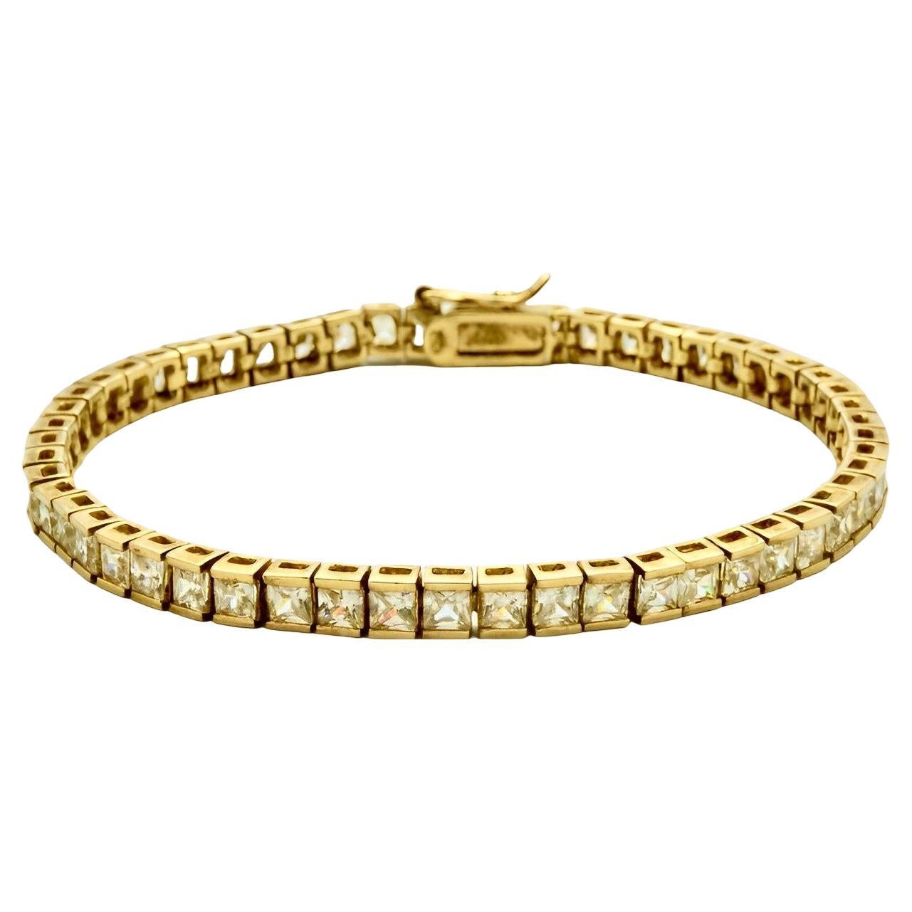 DBJ Gold Vermeil on Sterling Silver Tennis Bracelet with Clear Rhinestones For Sale