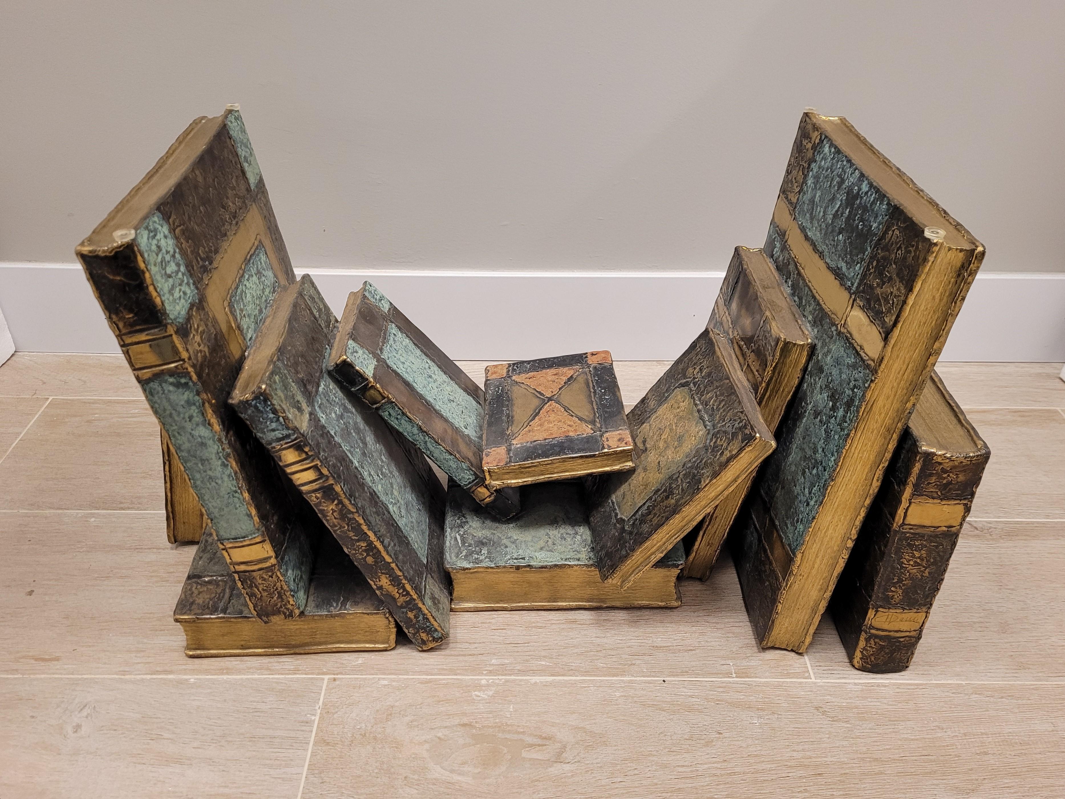 D.Chasain French Bronze books sculpture Coffetable auxiliar table sculpture sign For Sale 11
