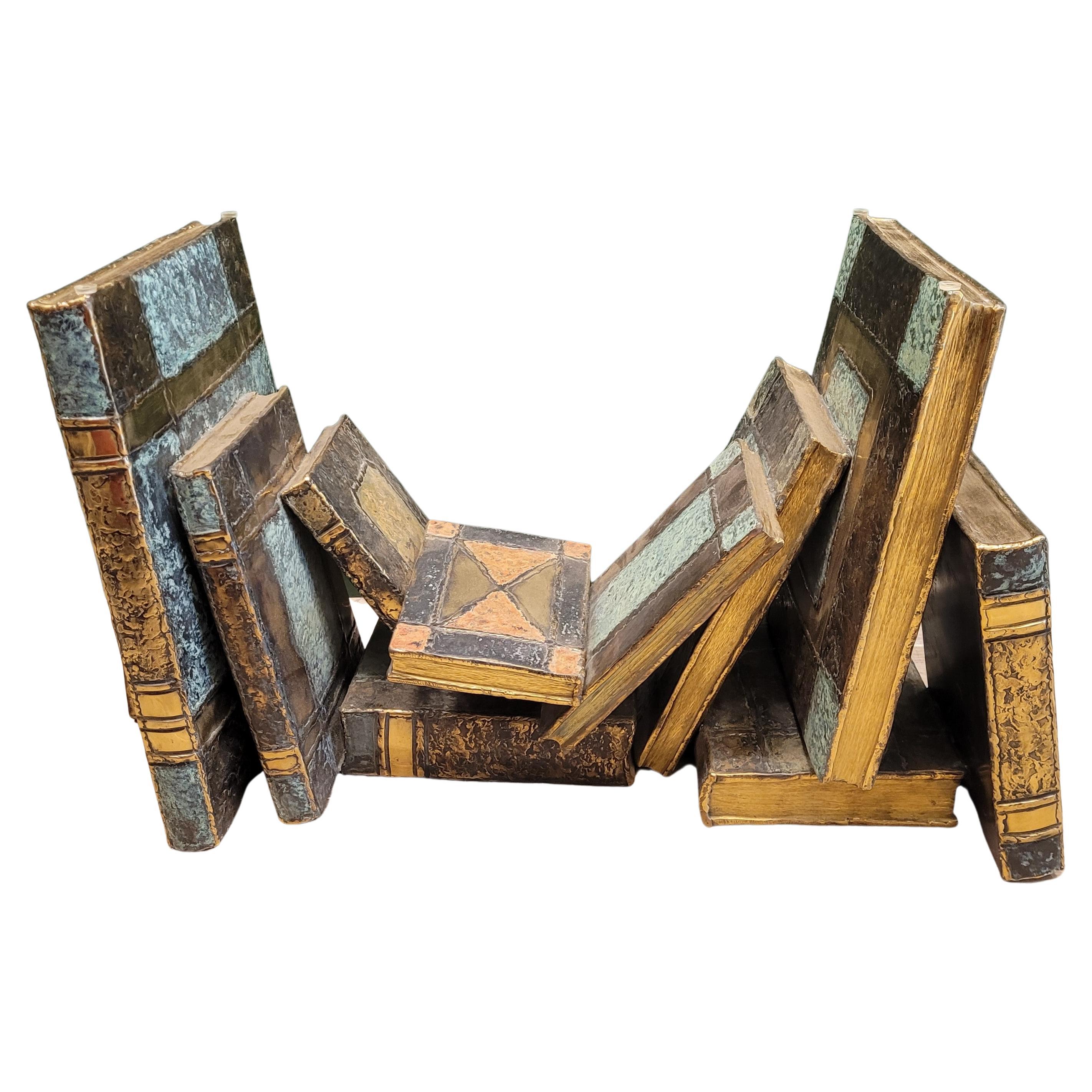 D.Chasain French Bronze books sculpture Coffetable auxiliar table sculpture sign For Sale