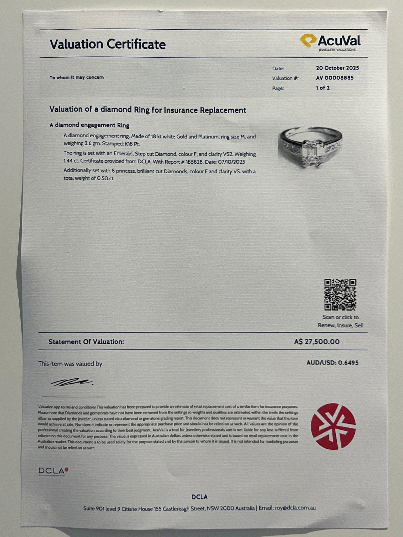 DCLA Bague de fiançailles en or blanc 18ct et platine avec diamant 1,94ct en vente 4