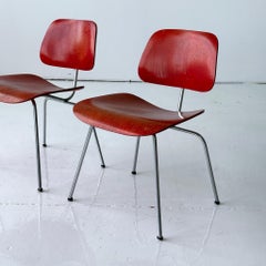 DCM Chairs by Charles + Ray Eames for Herman Miller in Red Aniline Dye