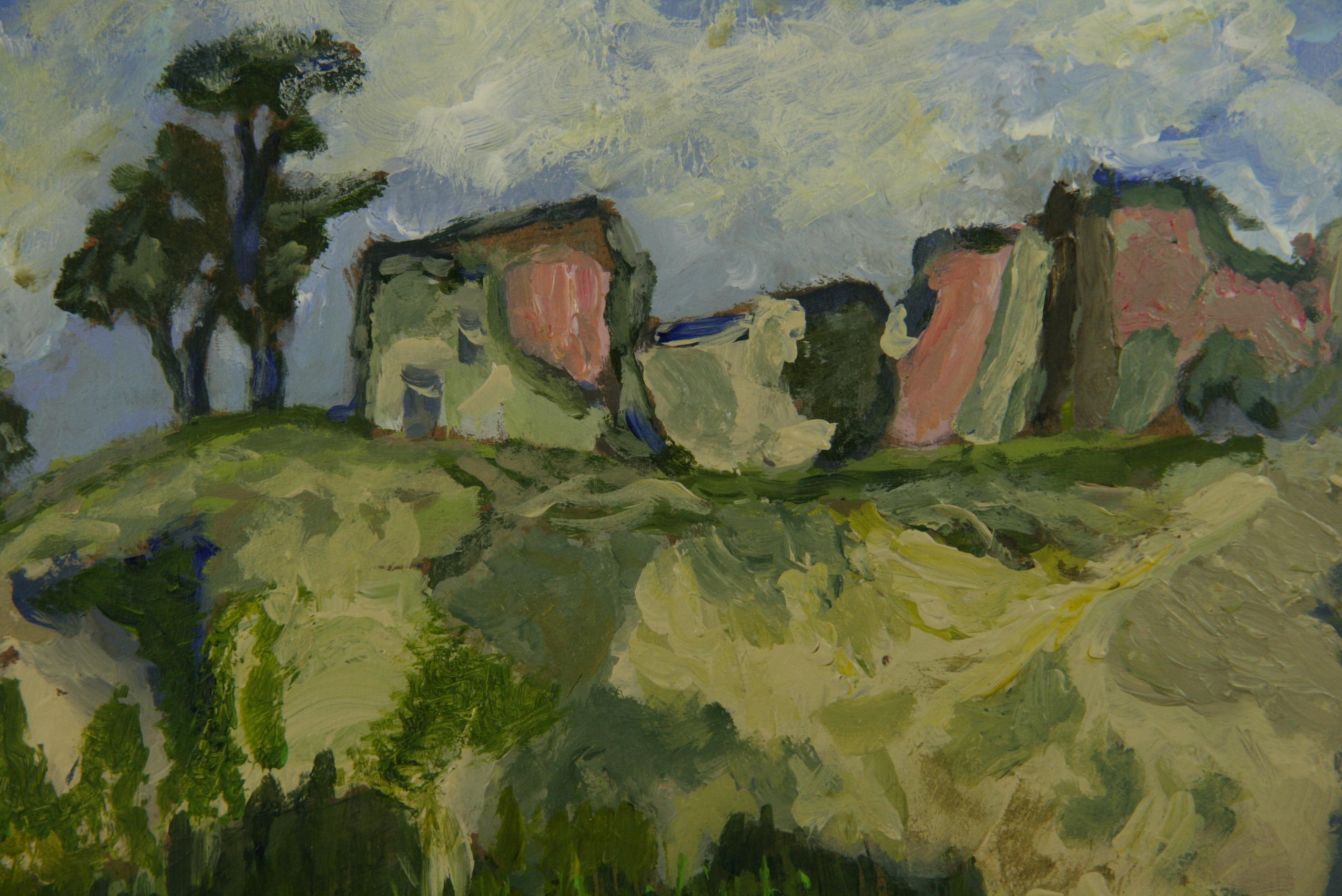 Impressionistische Landschaft Französisch Verlassenes Dorf 1950 im Angebot 2