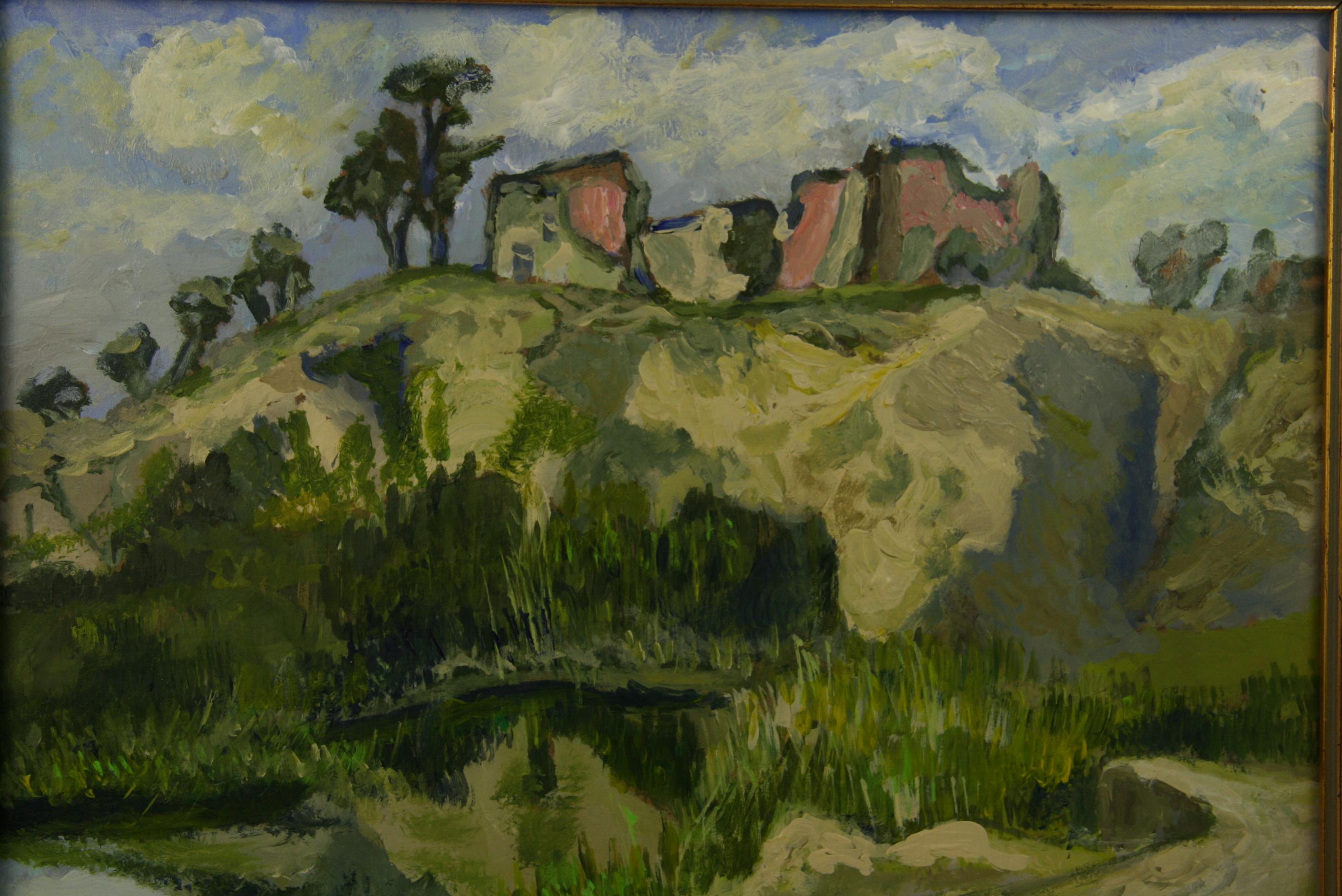 Paesaggio impressionista francese Villaggio abbandonato 1950 in vendita 2