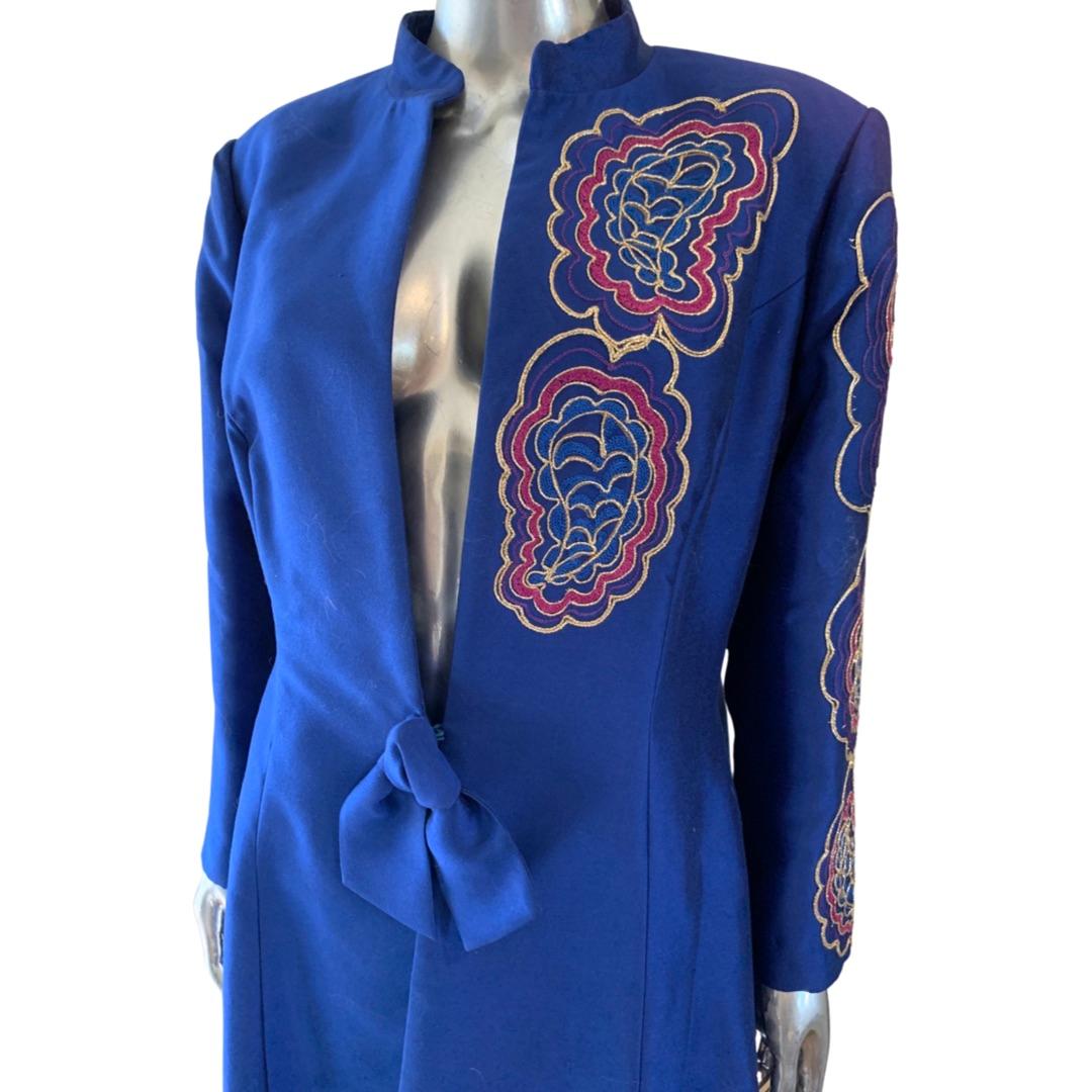 Purple D’Crenza Beverly Hills Royal Blue Sateen Custom Made Evening Coat Plus Size 16