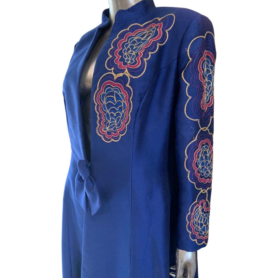 D’Crenza Beverly Hills Royal Blue Sateen Custom Made Evening Coat Plus Size 16 In Good Condition In Palm Springs, CA