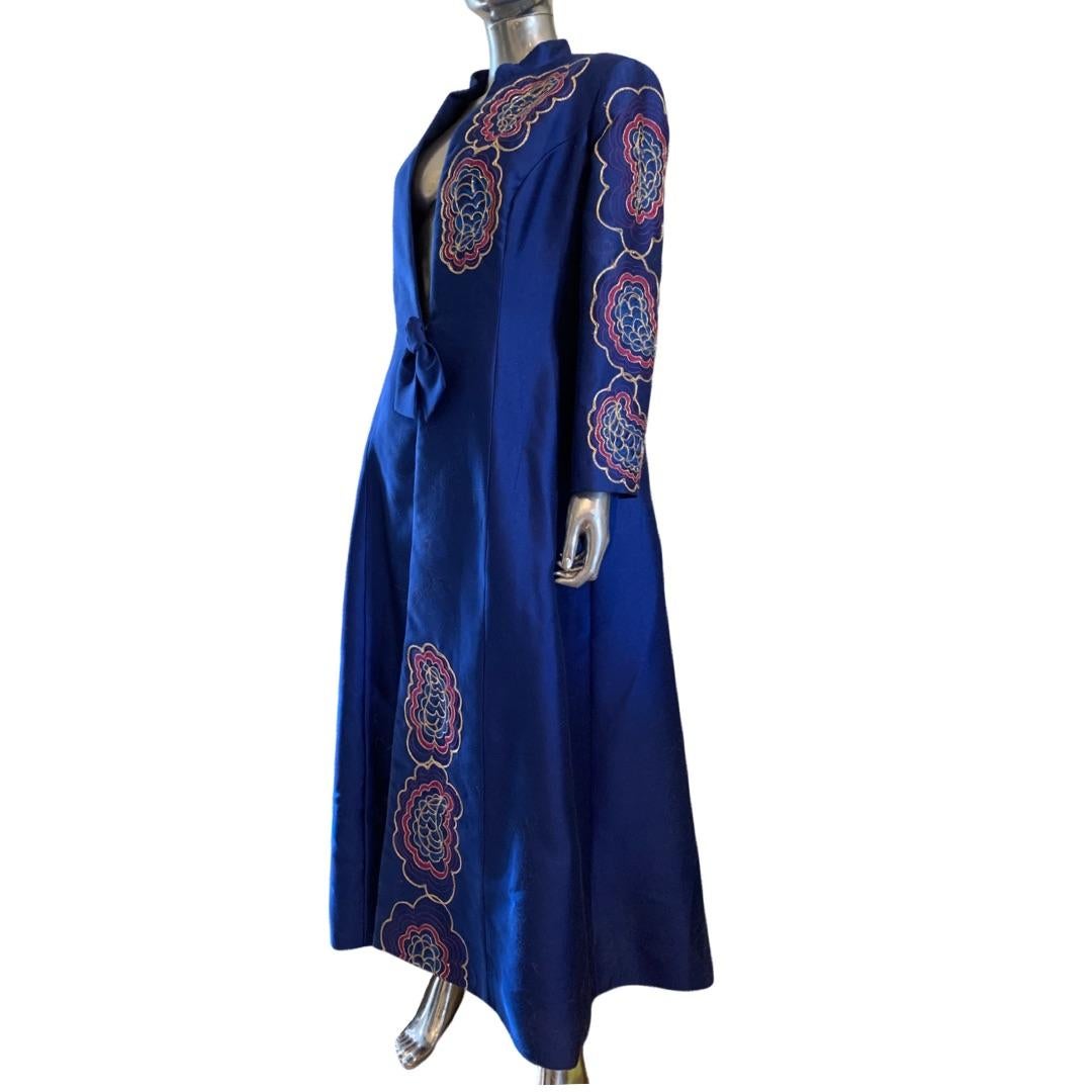 Women's D’Crenza Beverly Hills Royal Blue Sateen Custom Made Evening Coat Plus Size 16