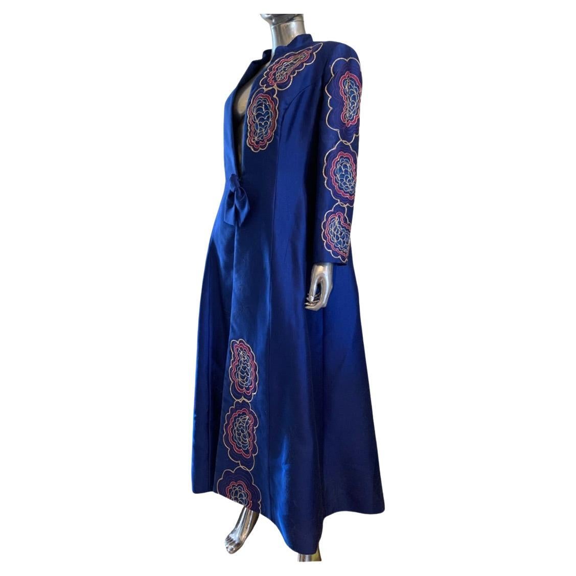 D’Crenza Beverly Hills Royal Blue Sateen Custom Made Evening Coat Plus Size 16