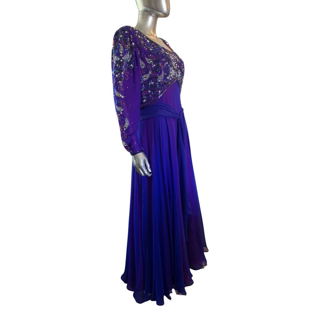 D’Crenza Beverly Hills Vintage Custom Royal Blue Silk Evening Gown Plus Size 5