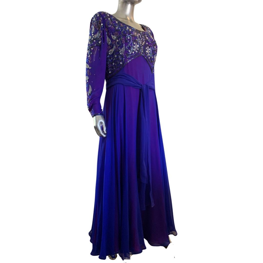 D’Crenza Beverly Hills Vintage Custom Royal Blue Silk Evening Gown Plus Size 7