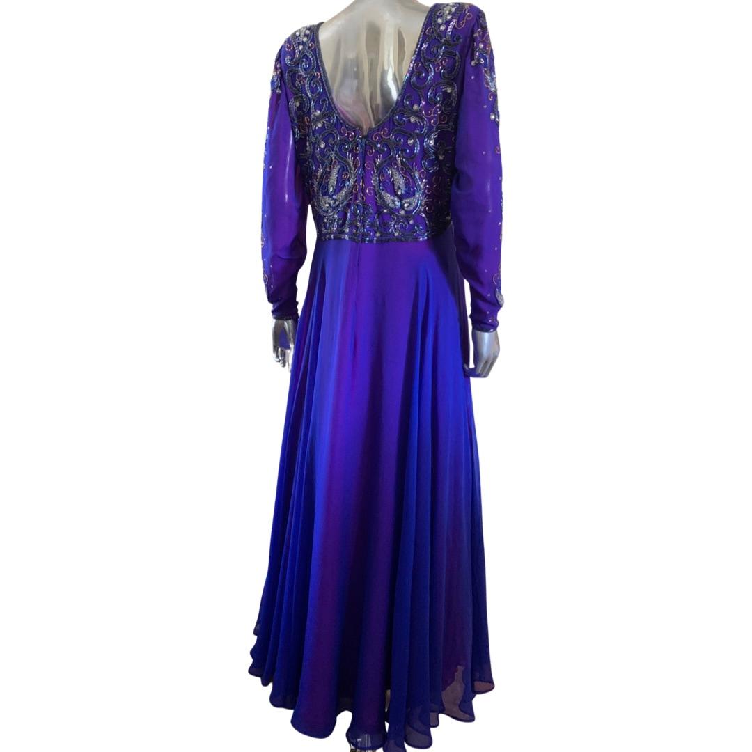 Purple D’Crenza Beverly Hills Vintage Custom Royal Blue Silk Evening Gown Plus Size