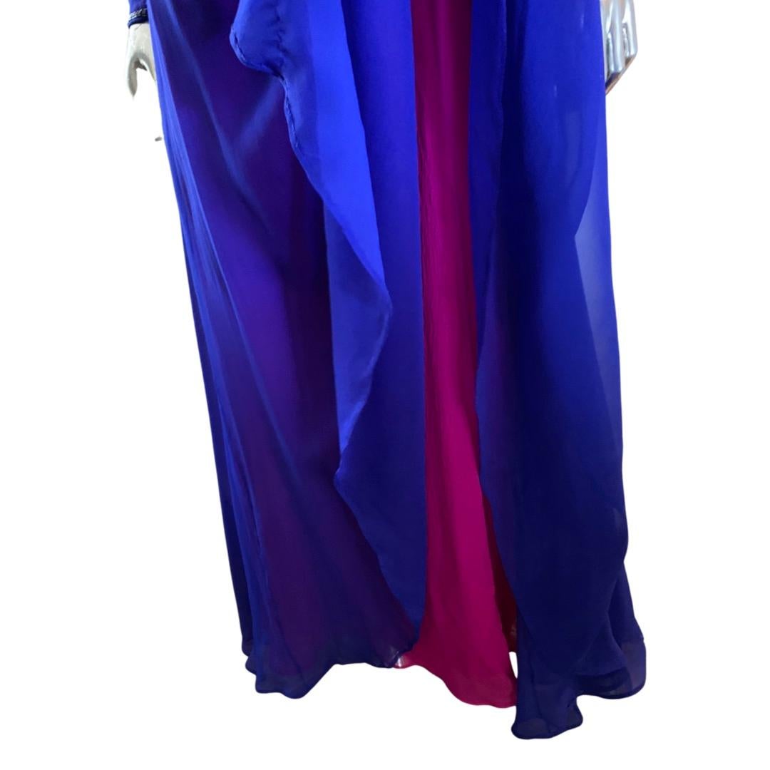 D’Crenza Beverly Hills Vintage Custom Royal Blue Silk Evening Gown Plus Size In Good Condition In Palm Springs, CA