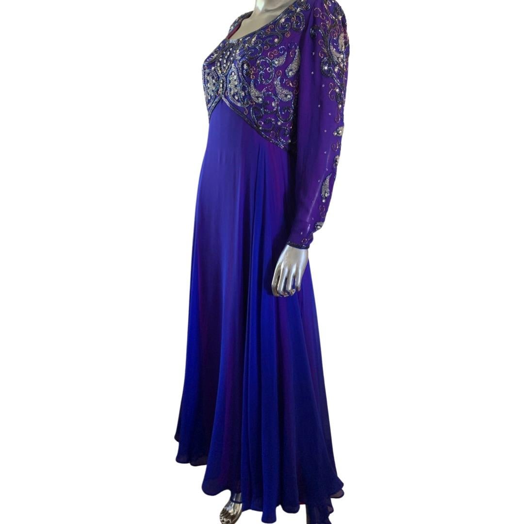 D’Crenza Beverly Hills Vintage Custom Royal Blue Silk Evening Gown Plus Size 4