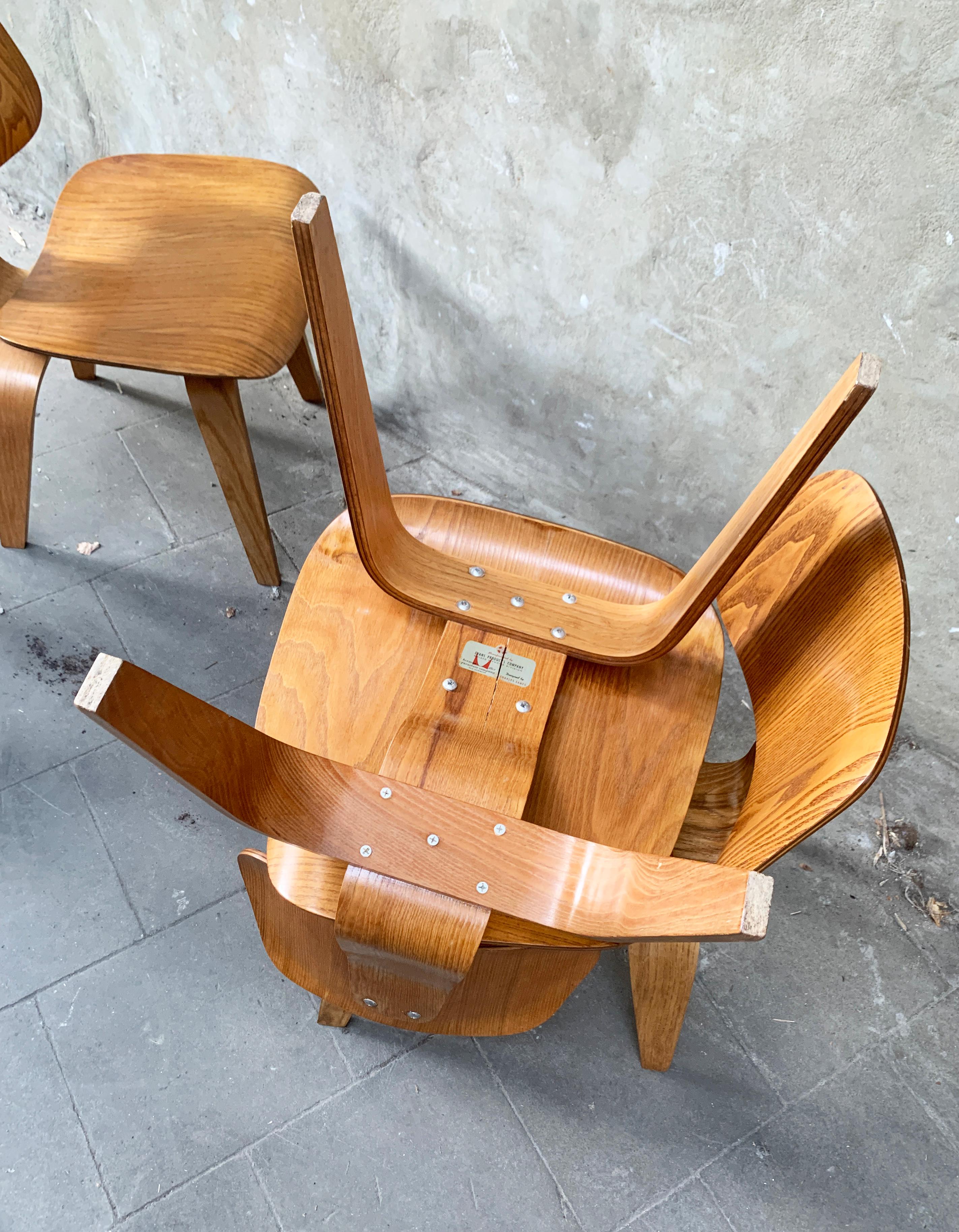 Dcw Dining Chairs Ash by Charles & Ray Eames for Evans / Herman Miller, 1940s For Sale 6