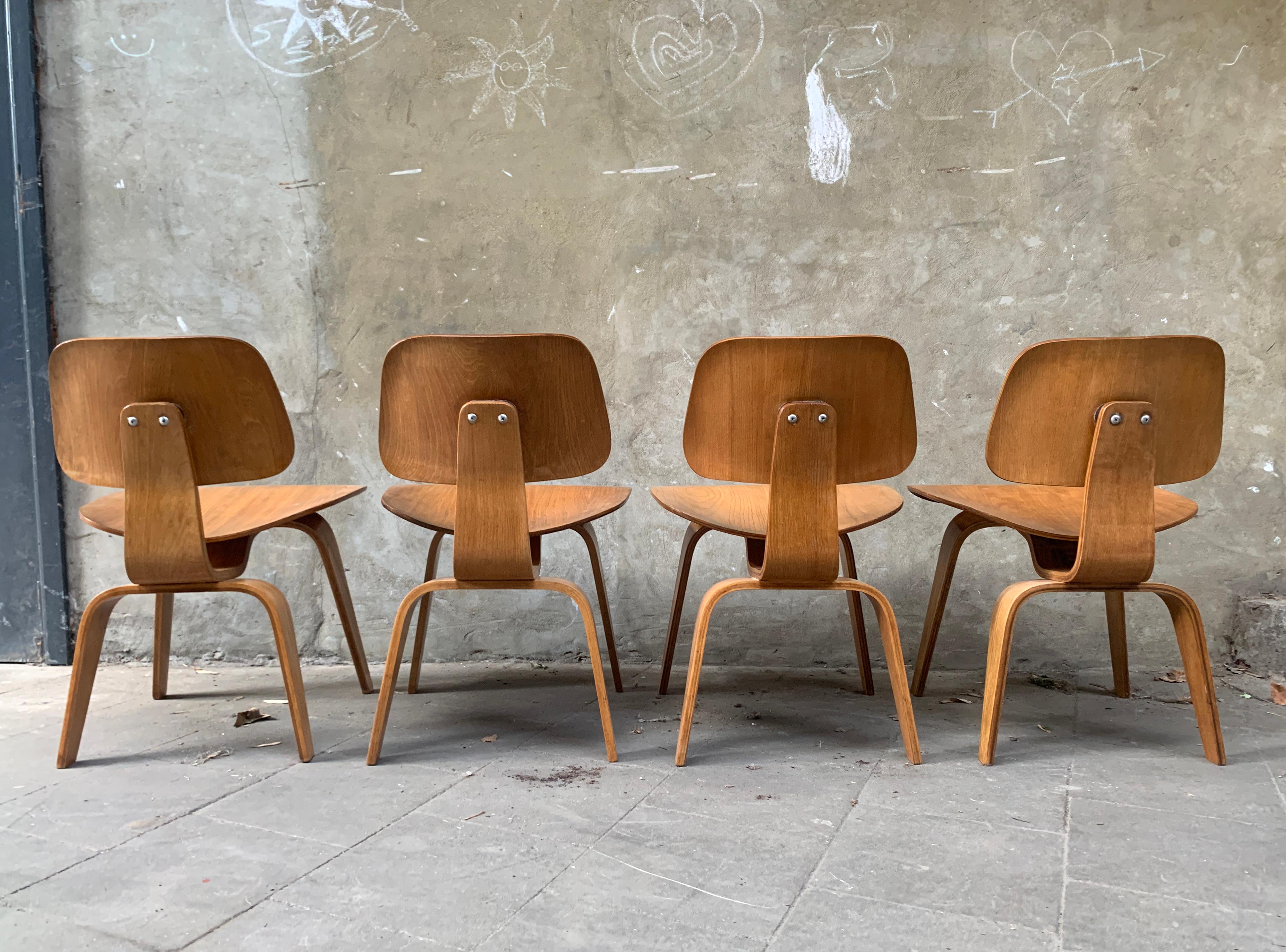 Veneer Dcw Dining Chairs Ash by Charles & Ray Eames for Evans / Herman Miller, 1940s For Sale