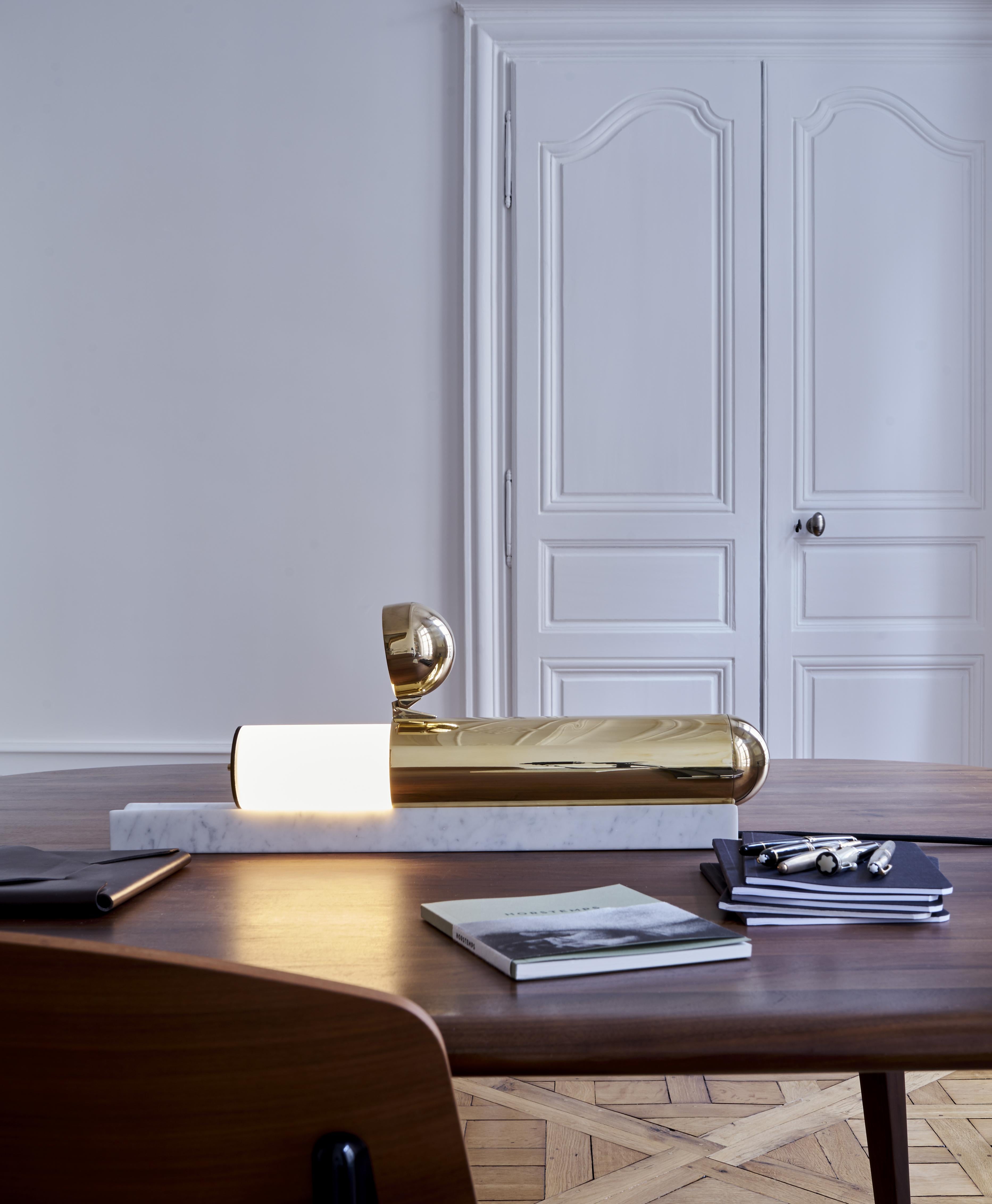 Contemporary DCW Editions ISP Table Lamp in Brass w/White Marble by Ilia Sergeevich Potemine For Sale