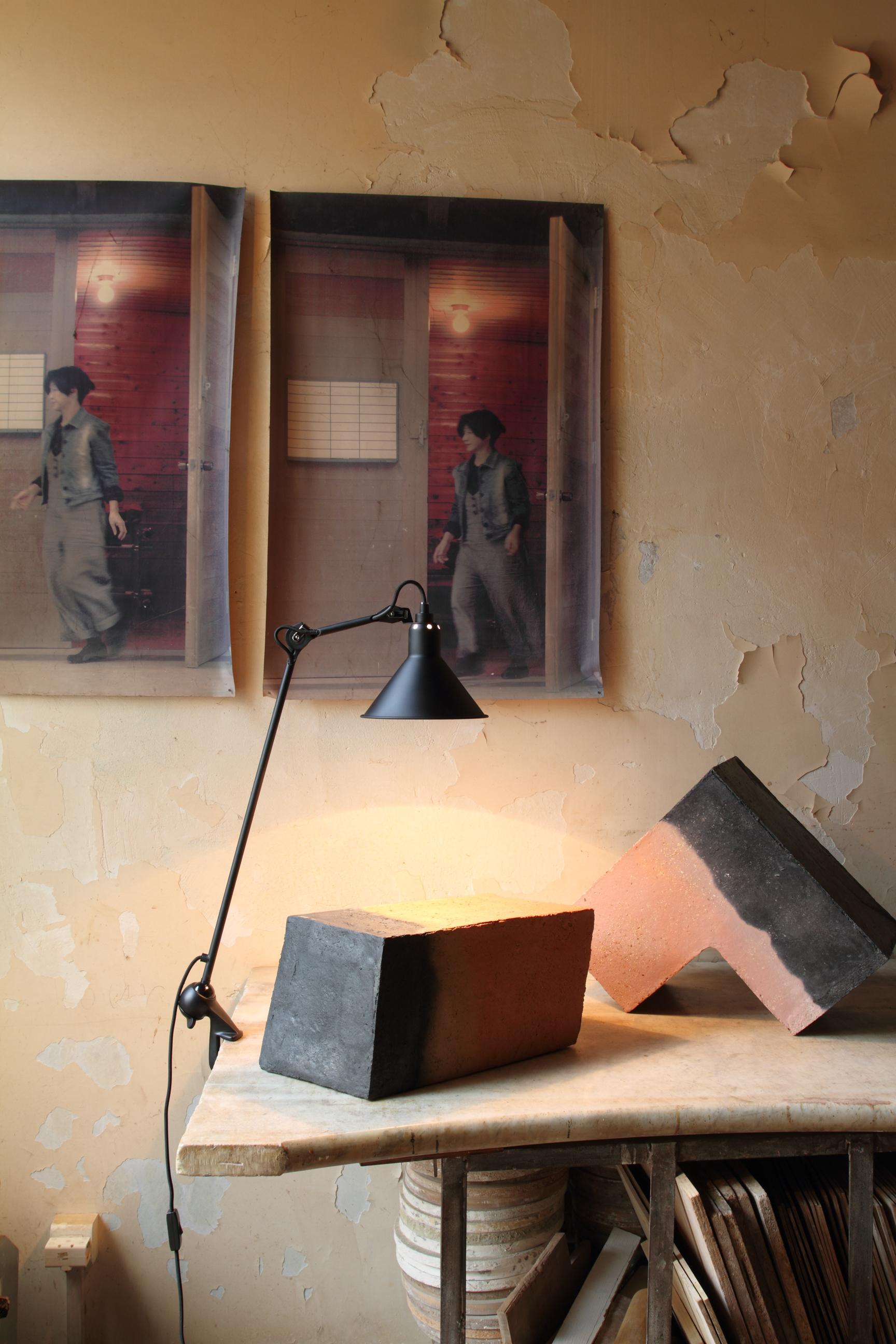 Steel DCW Editions La Lampe Gras N°201 Conic Table Lamp in Black and Raw Copper Shade For Sale
