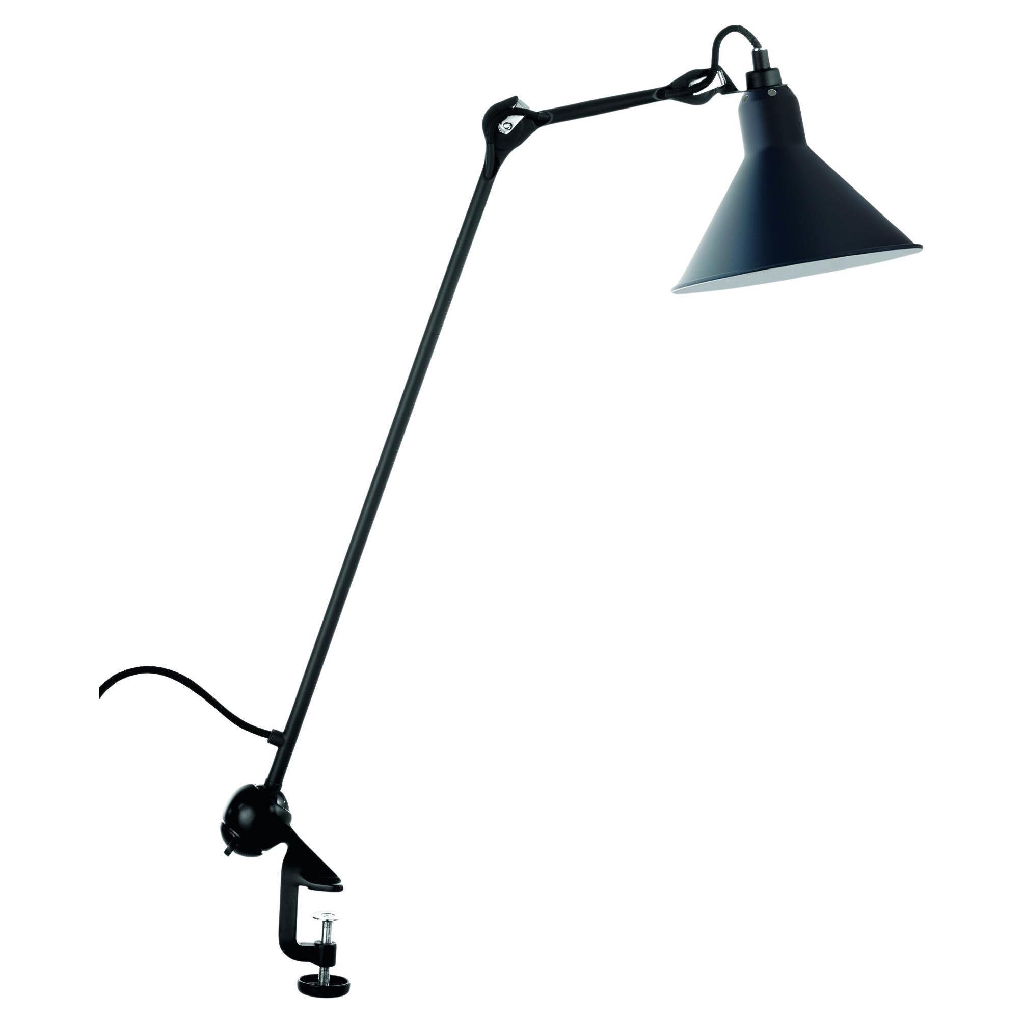 DCW Editions La Lampe Gras N°201 Conic Table Lamp in Black Arm and Blue Shade For Sale