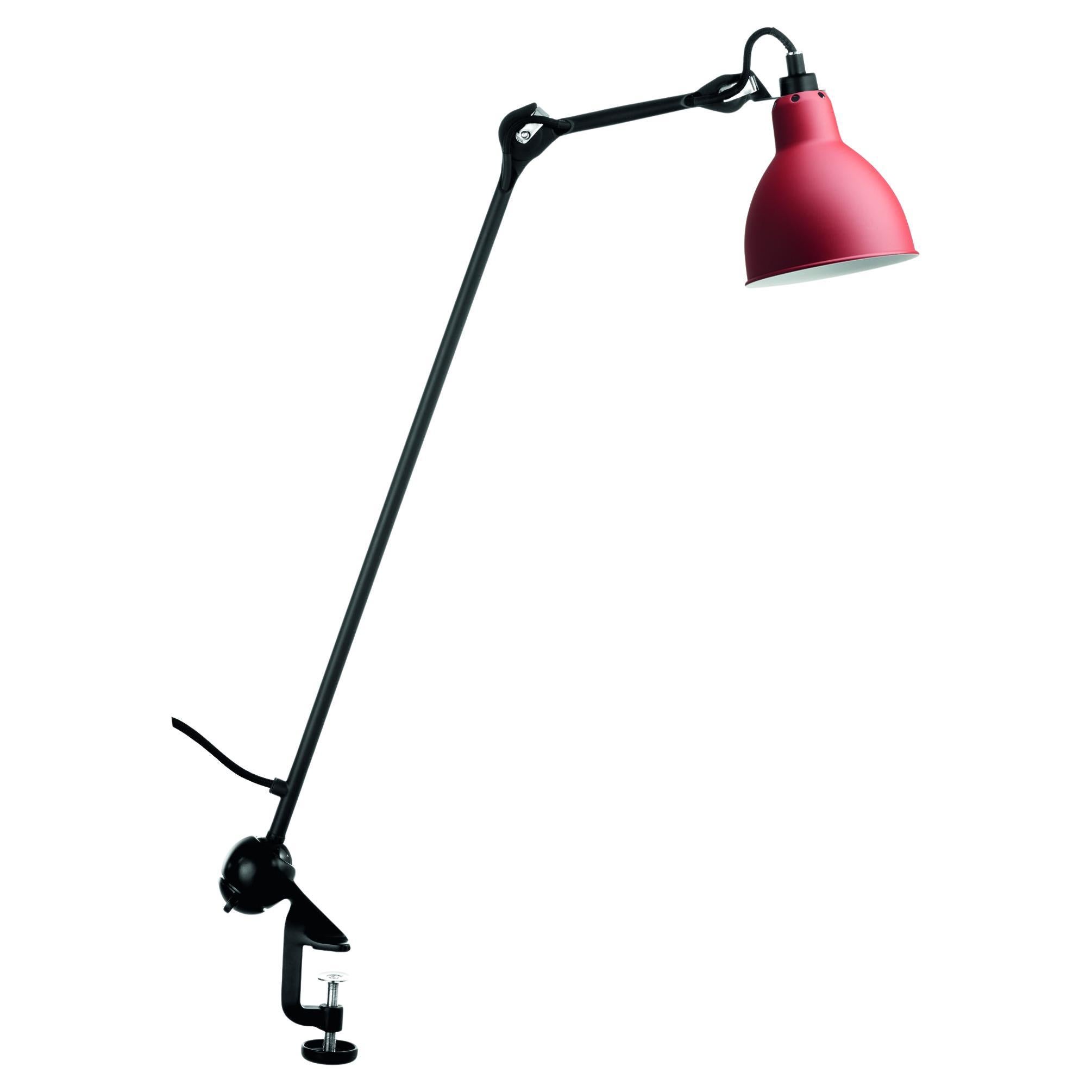 DCW Editions La Lampe Gras N°201 Runde Tischlampe mit schwarzem Arm und rotem Lampenschirm