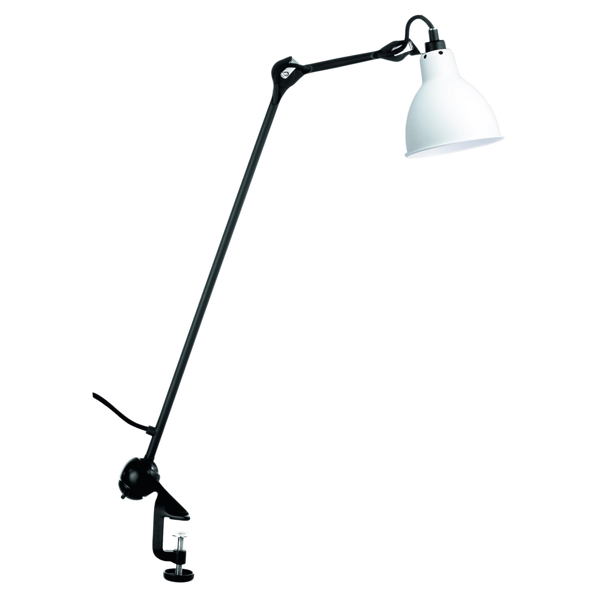 DCW Editions La Lampe Gras N°201 Round Table Lamp in Black Arm and White Shade For Sale
