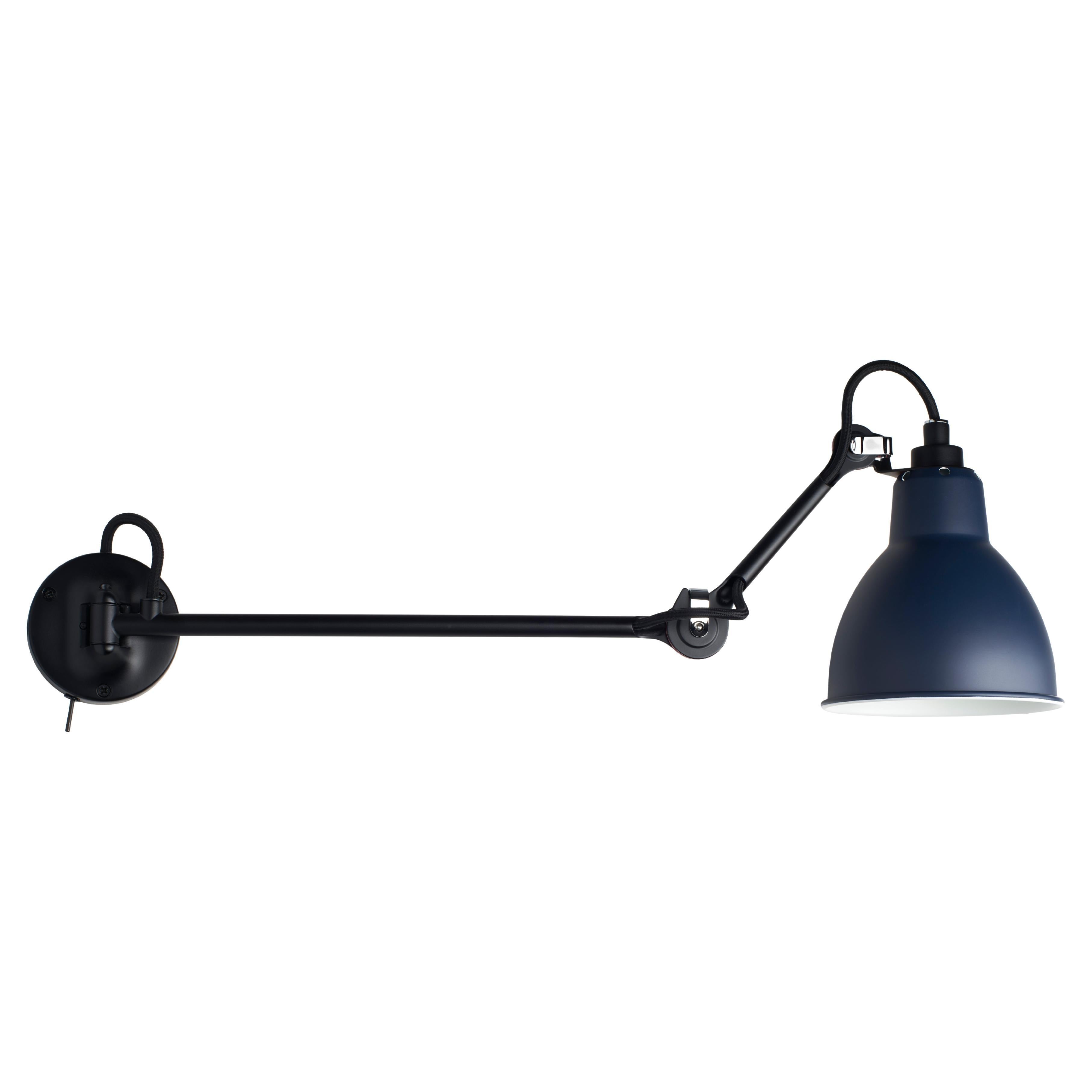 DCW Editions La Lampe Gras N°204 L40 SW Wall Lamp in Black Arm and Blue Shade For Sale