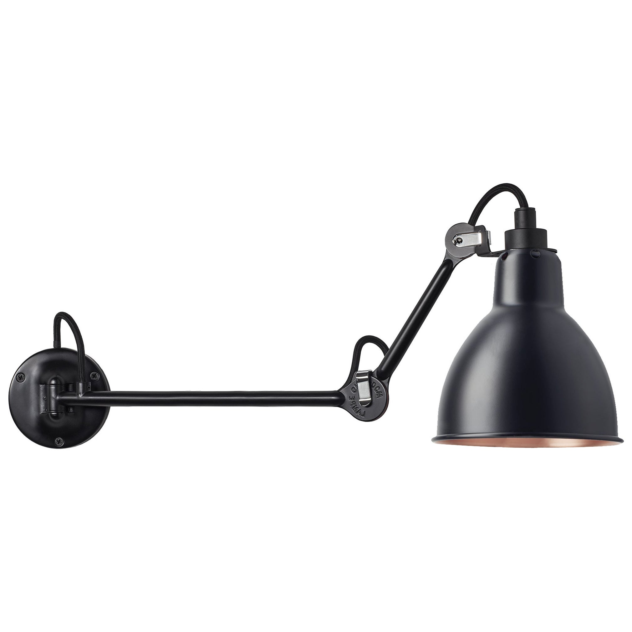 DCW Editions La Lampe Gras N°204 L40 Lámpara de pared con brazo negro y pantalla de cobre negro