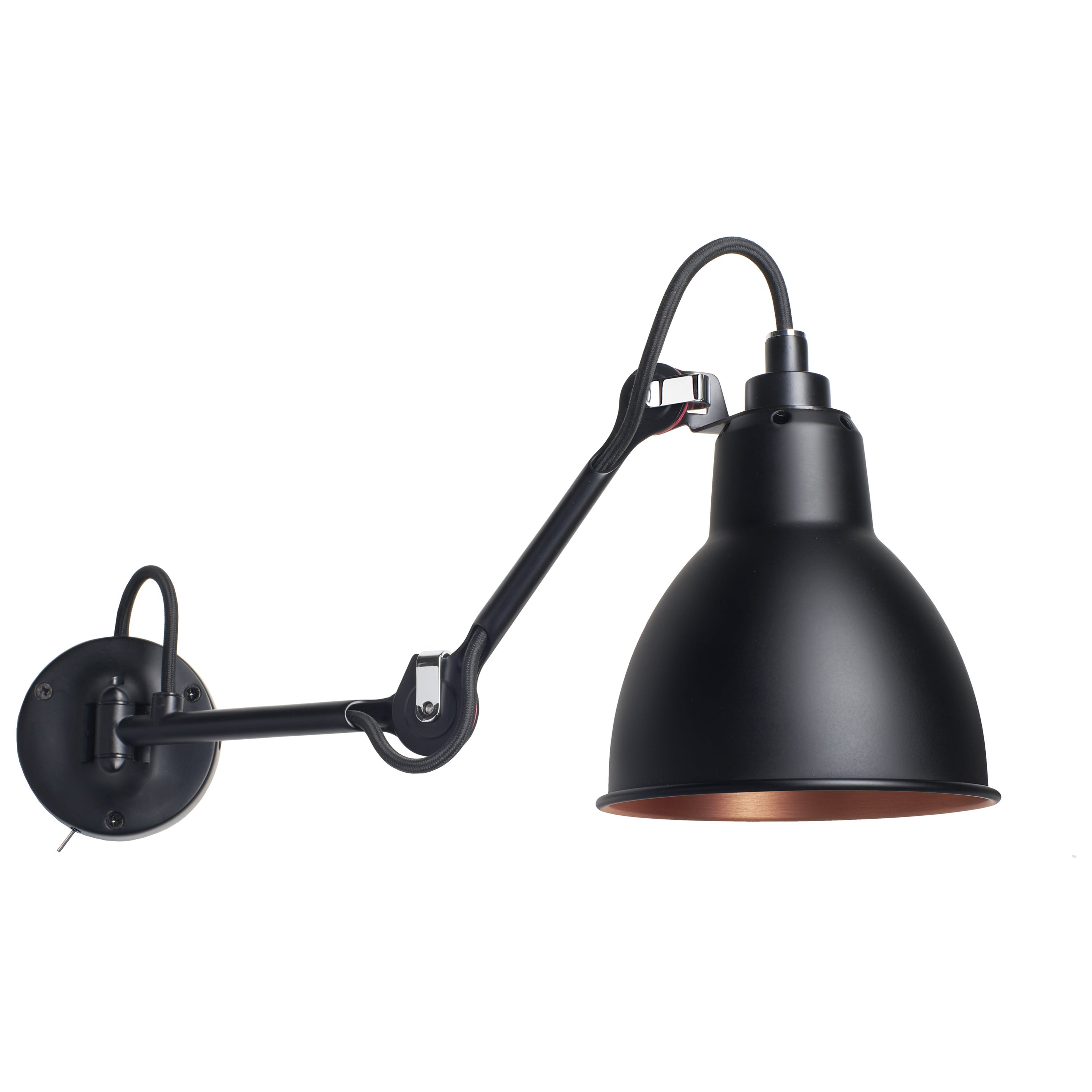 DCW Editions La Lampe Gras N°204 SW Lampada da parete con braccio nero e paralume in rame nero
