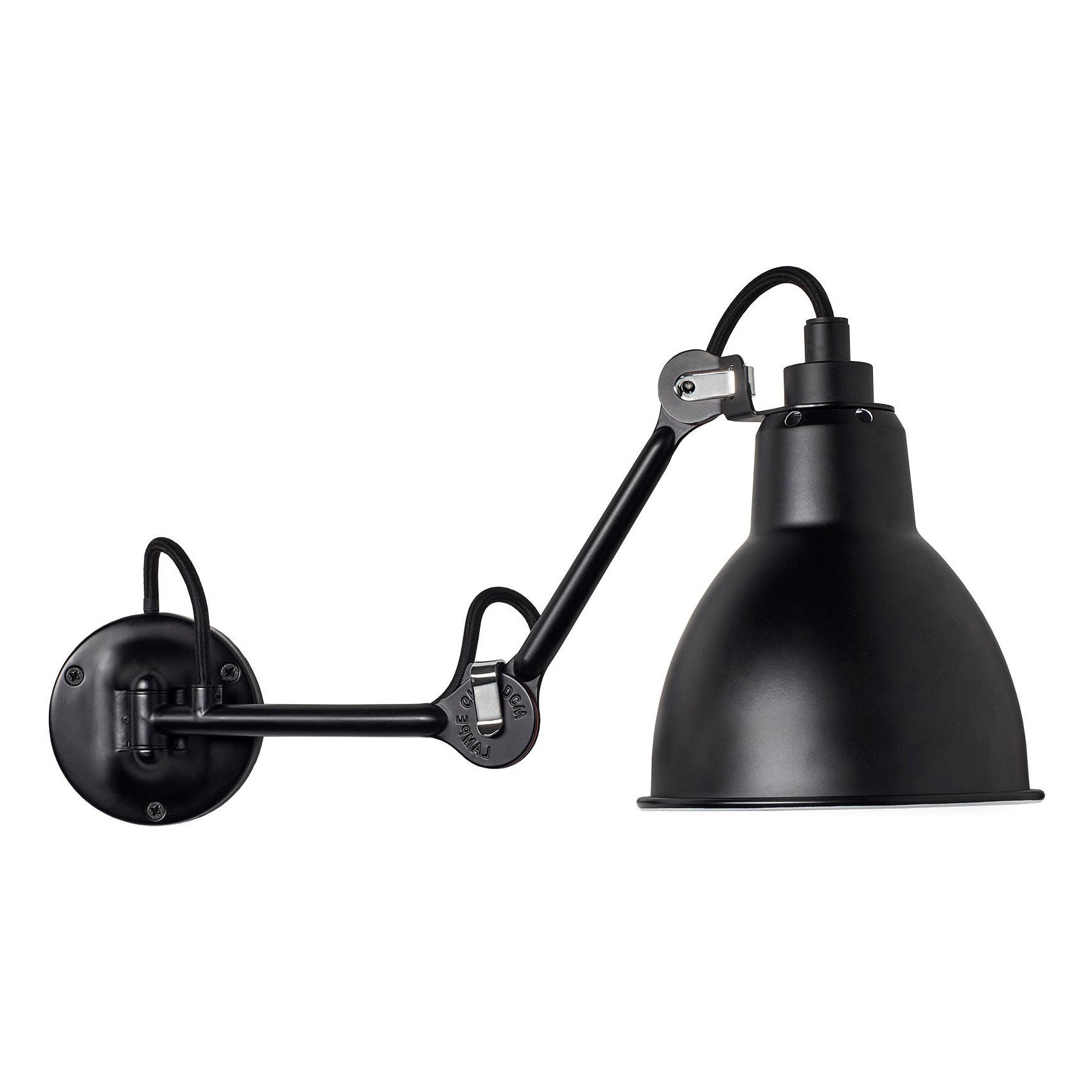 DCW Editions La Lampe Gras N°204 Lampada da parete con braccio in acciaio nero e paralume nero